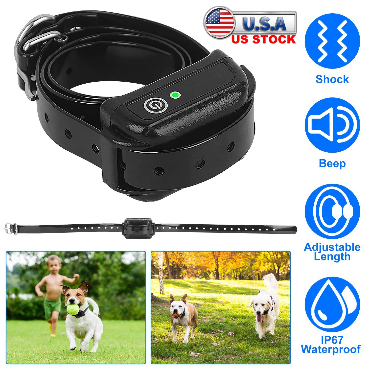 Electric Dog Training Collar Rechargeable Receiver Beep Shock for small Medium Large Dogs