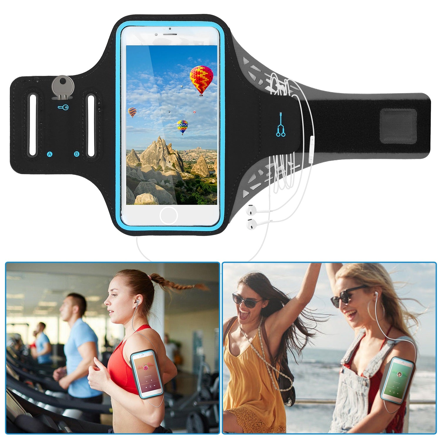 Phone Armband Case Sweat-resistant Armband Phone Holder 7in Max Phone Holder Adjustable w/ Headphone Cable Key Card Holder For Running Jogging Riding
