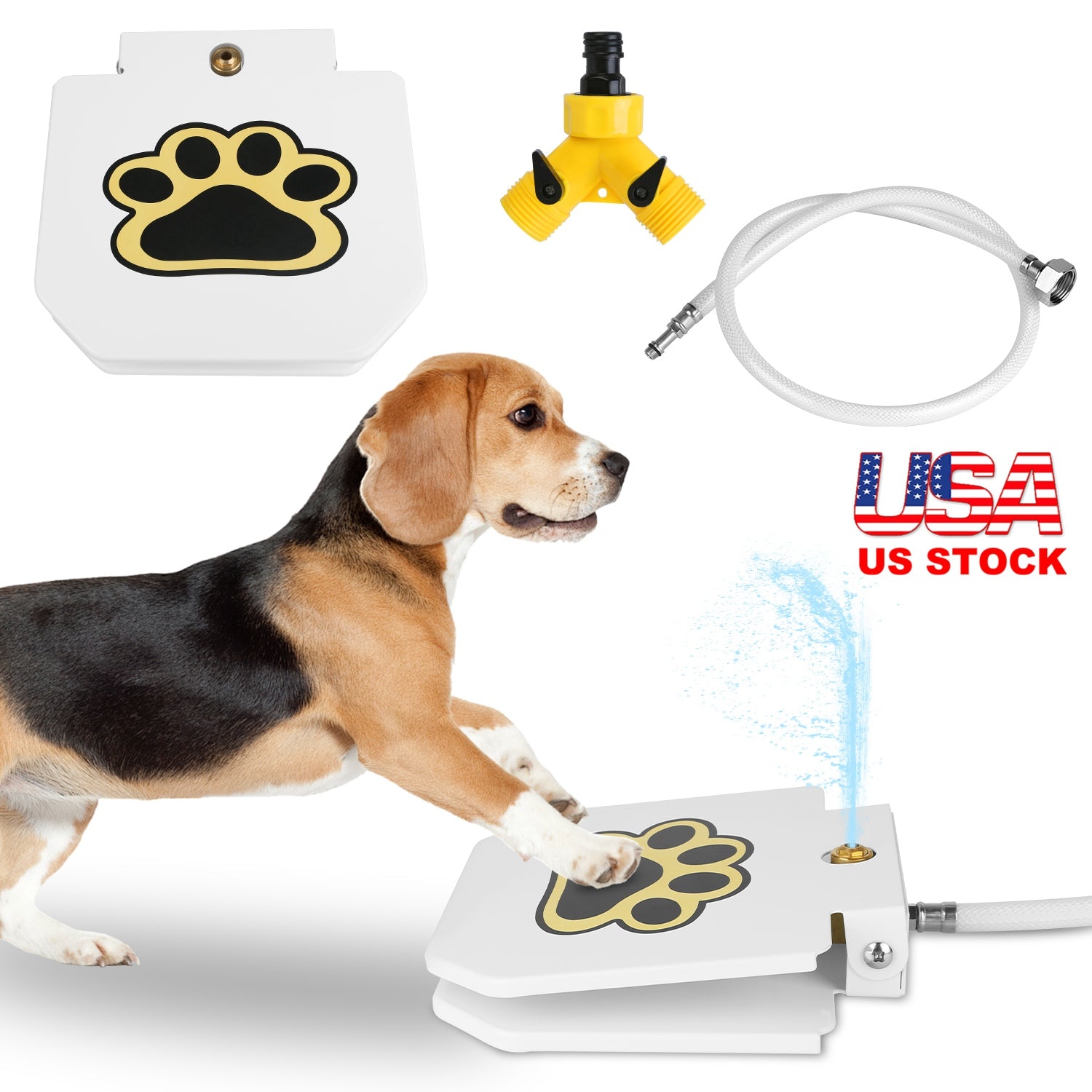 Dog Water Fountain Outdoor Dog Pet Water Dispenser Step-on Activated Sprinkler w/ Interactive Paw Pedal Valve for Drinking Fresh Water