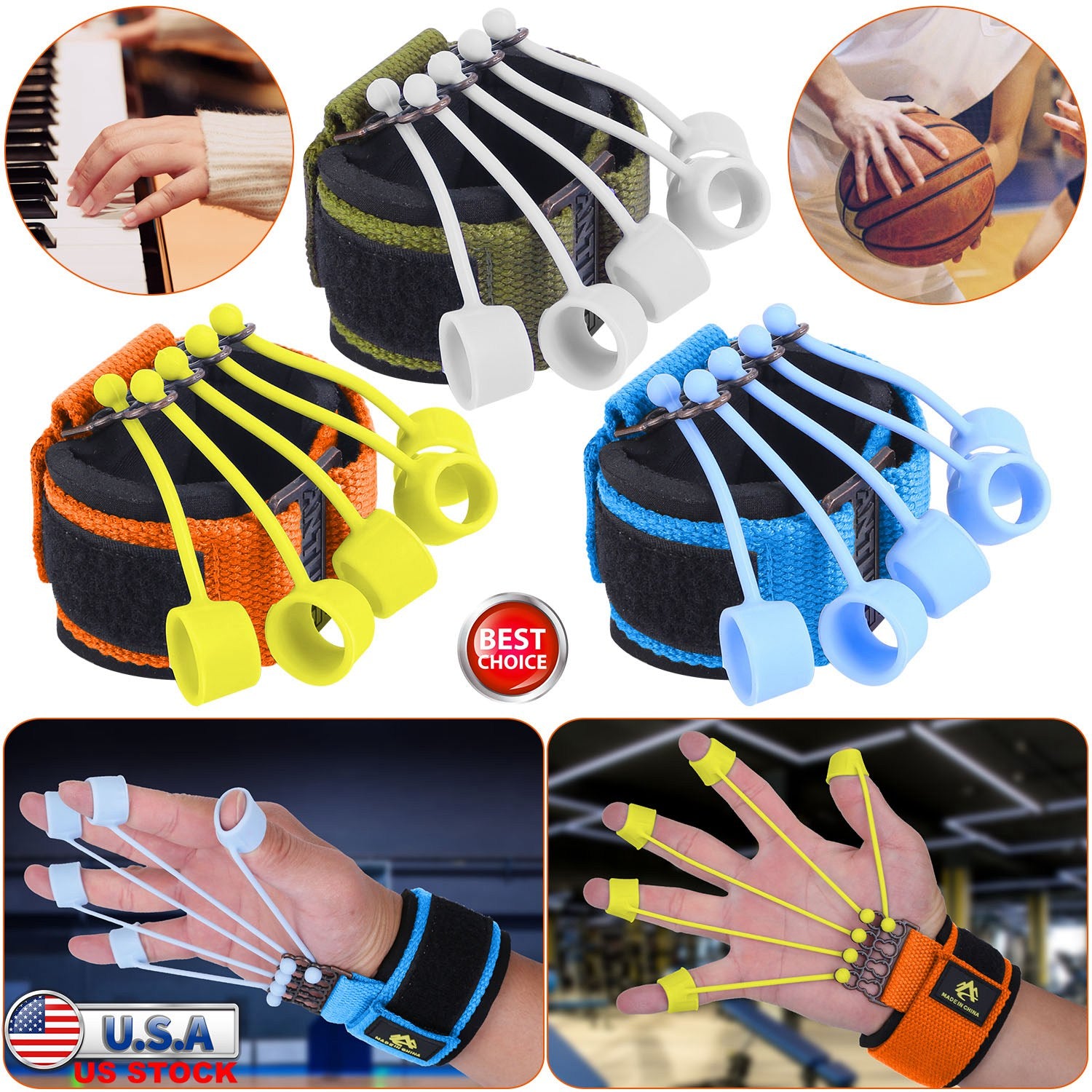 Finger Exerciser Hand Grip Strength Trainer for Athletes Musicians Physical Therapy Finger Resistance Band