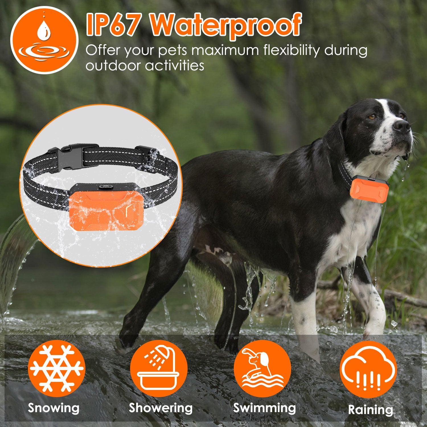 Electric Dog Training Collar Receiver IP67 Waterproof Shock Vibration Beep Mode Anti-Bark Dog Deterrent Training Collar for Dog Fence System