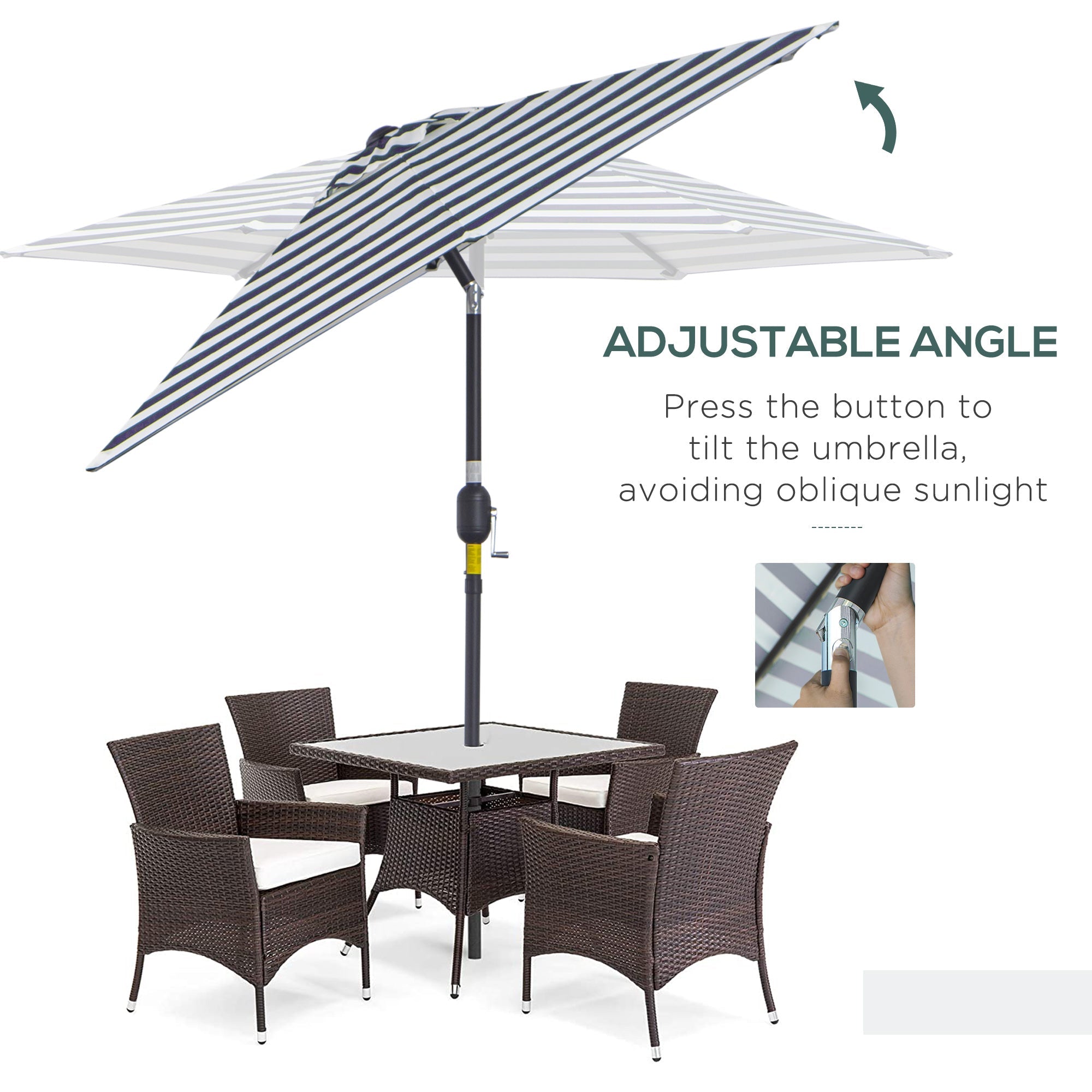 Outsunny Patio Sun Umbrella, Outdoor Parasol with 6 Ribs, Blue Stripes