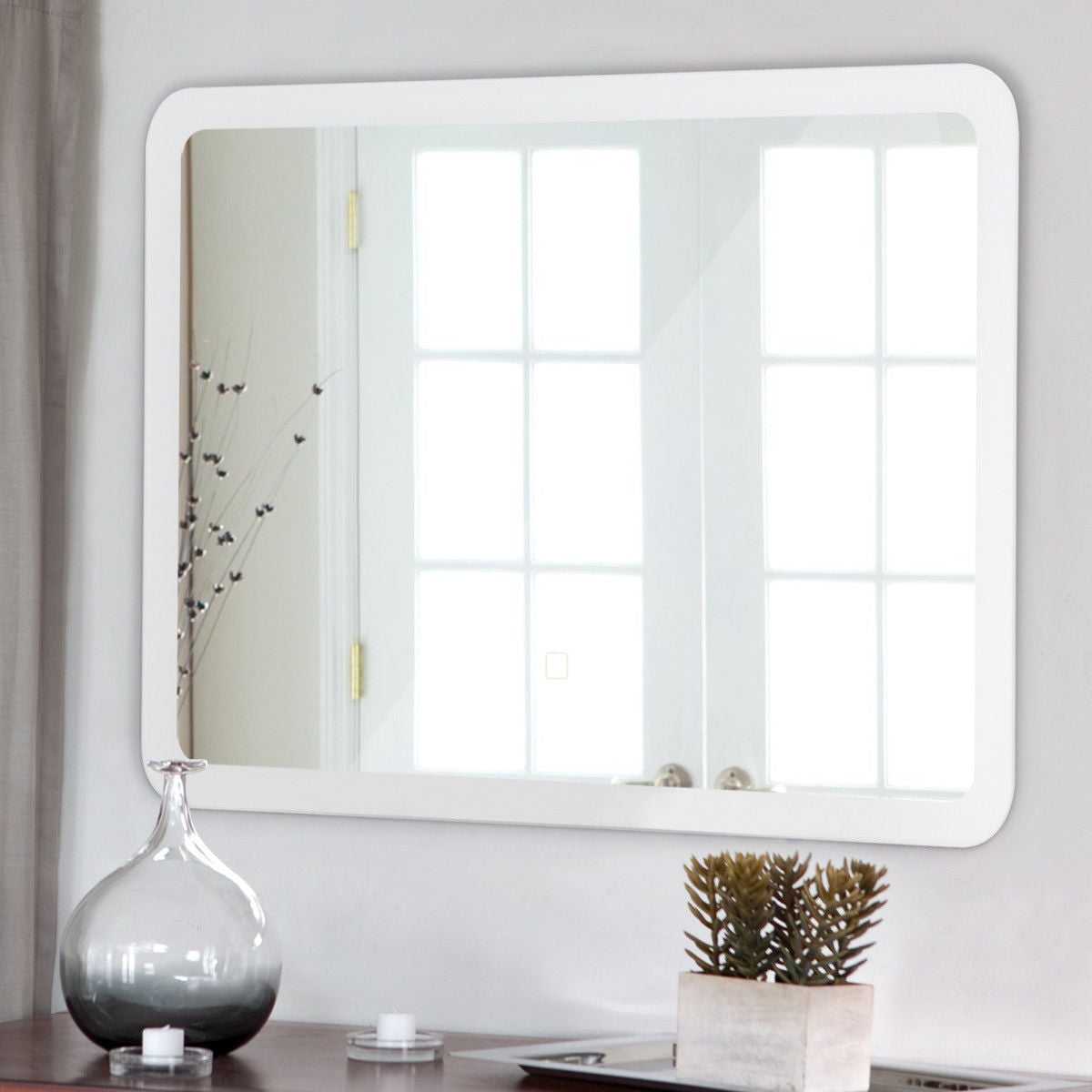 LED Wall-mounted Bathroom Rounded Arc Corner Mirror with TouchÂ