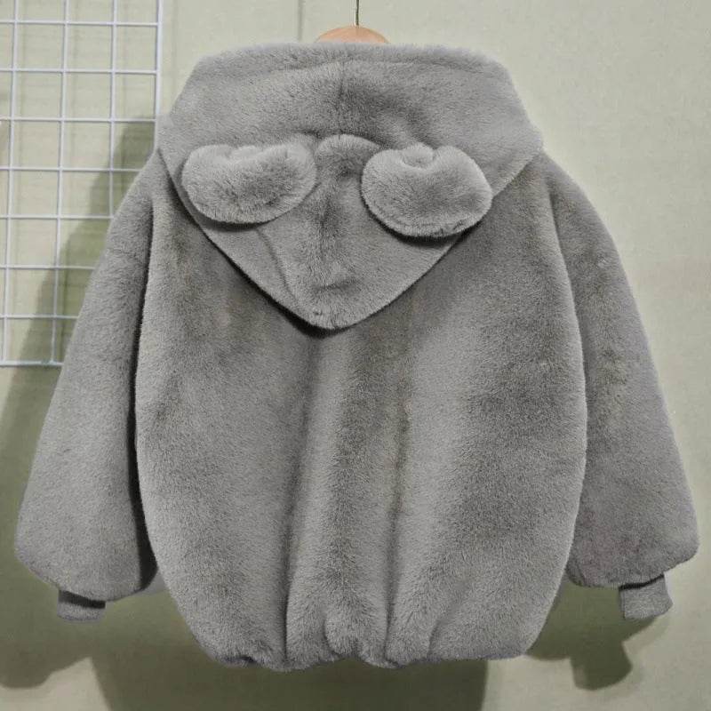 Autumn Winter Thickening Children's Cartoon Fur Hoodie Jacket