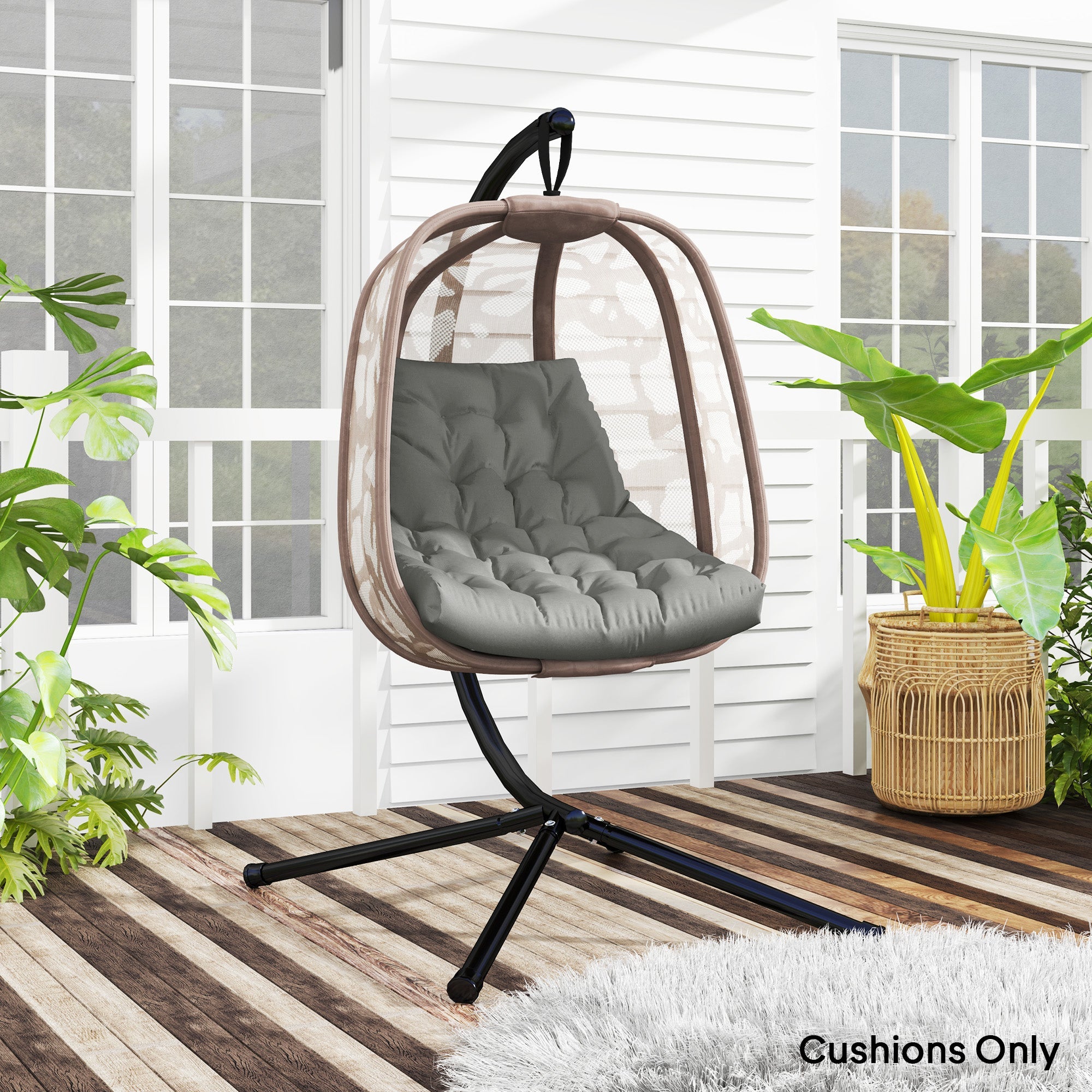 Outsunny Outdoor Swing Cushion, Tufted Patio Cushion Replacement for Garden Chair Egg Chair, Indoor Outdoor Seat Cushion, Grey