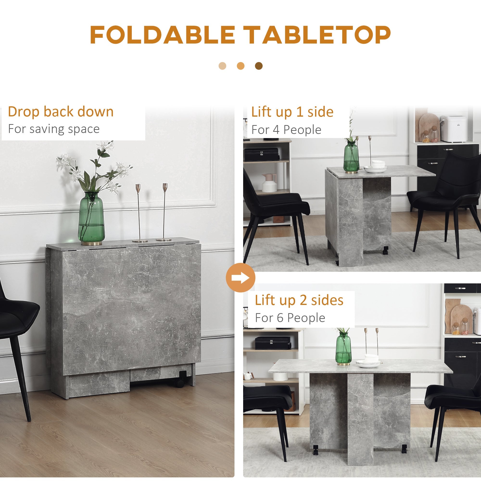 HOMCOM Folding Dining Table Extendable Movable Drop Leaf with Shelves Casters Grey for Compact Spaces