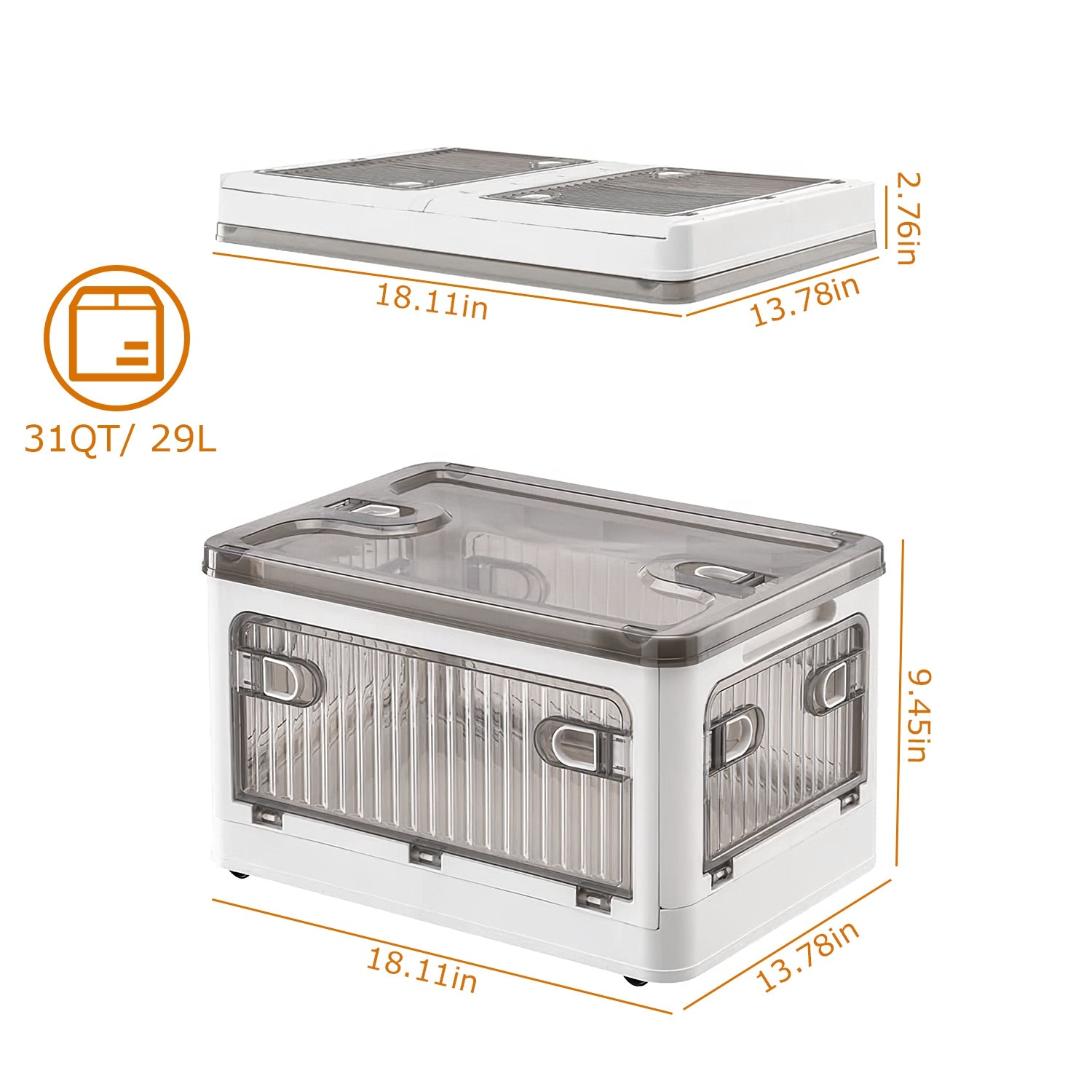 31QT/29L Foldable Storage Bins with Lid 4 Doors Collapsible Stackable Closet Organizer Containers with Lock 4Pcs Wheels