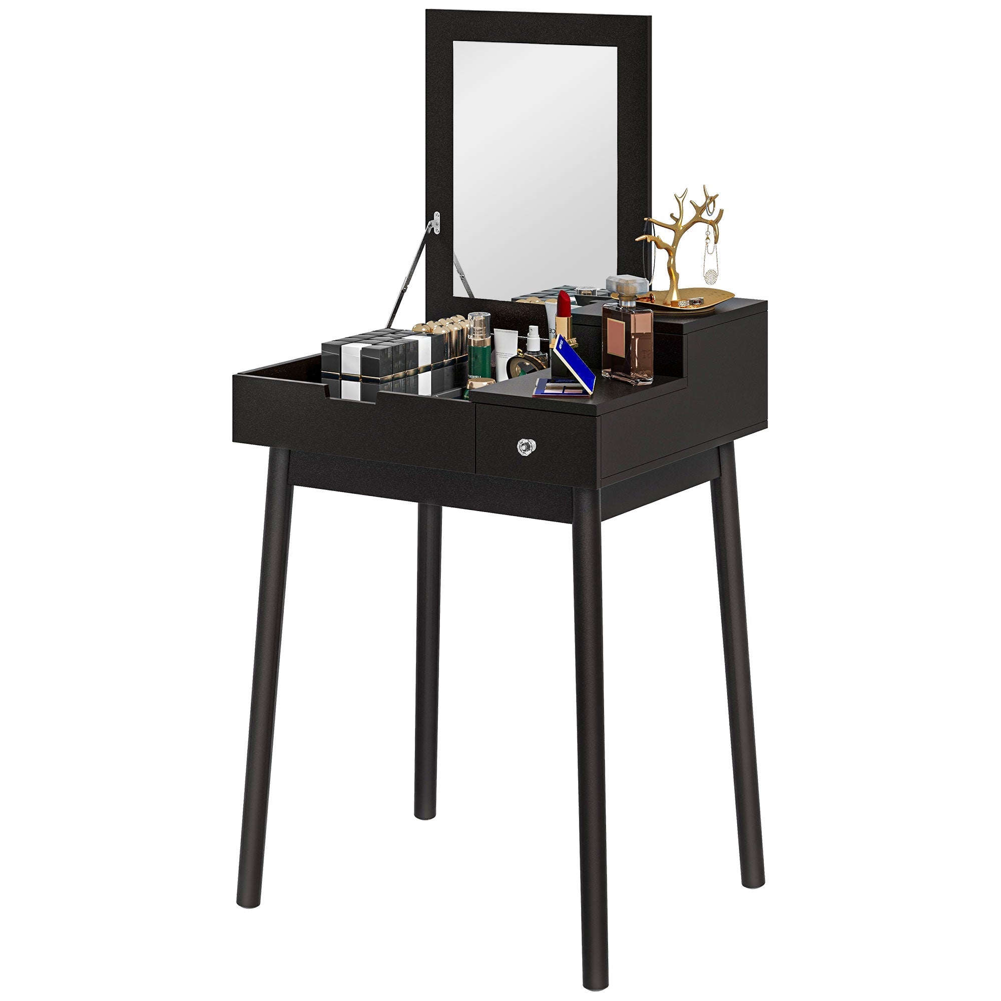 HOMCOM Makeup Vanity Table with Flip-up Mirror, Modern Dressing Table with 2 Drawers for Bedroom, Black