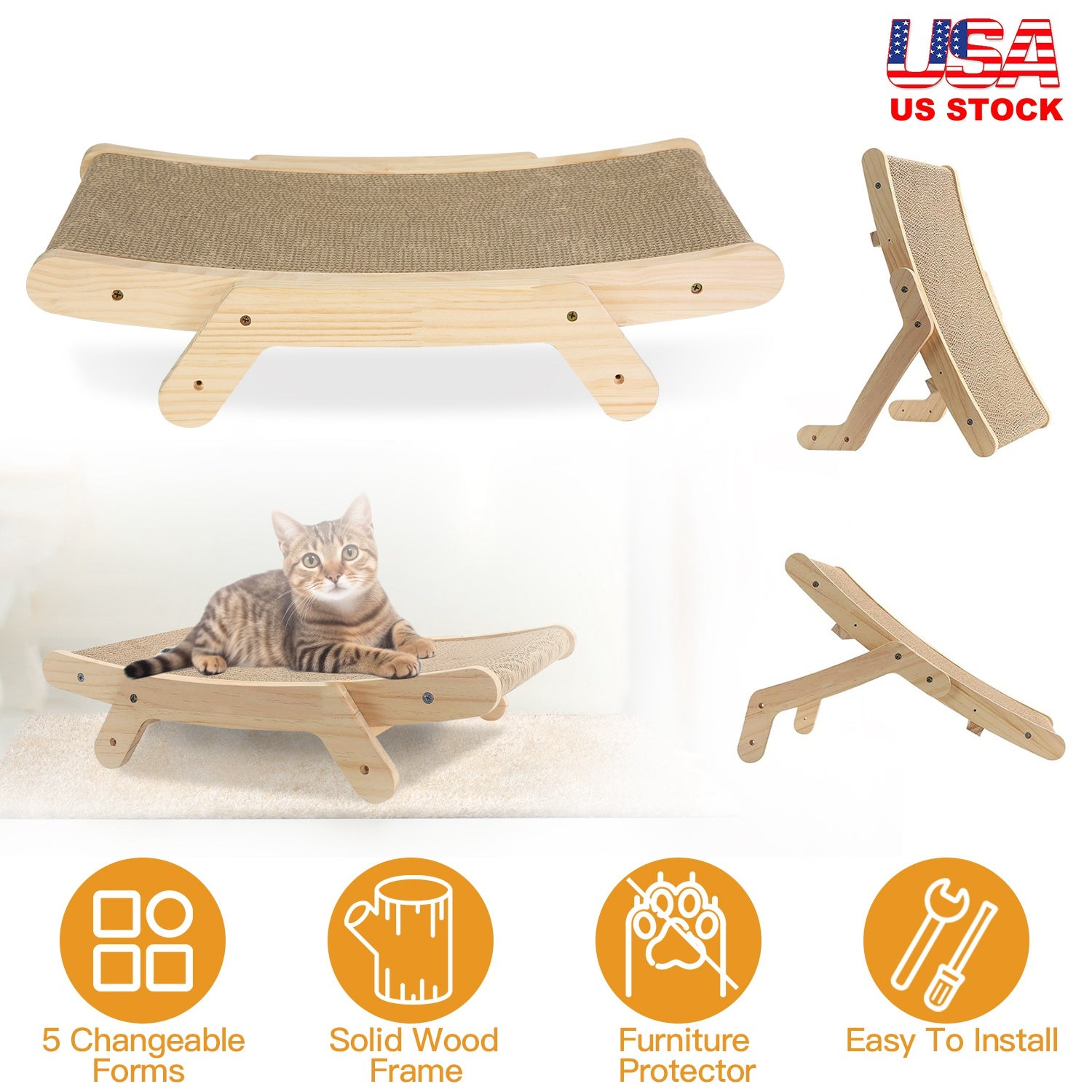 5 Changeable Forms Cardboard Cat Scratcher Double-Sided Cat Scratching Pad With Solid Wood Structure Indoor Reversible Cat Scratcher Lounge