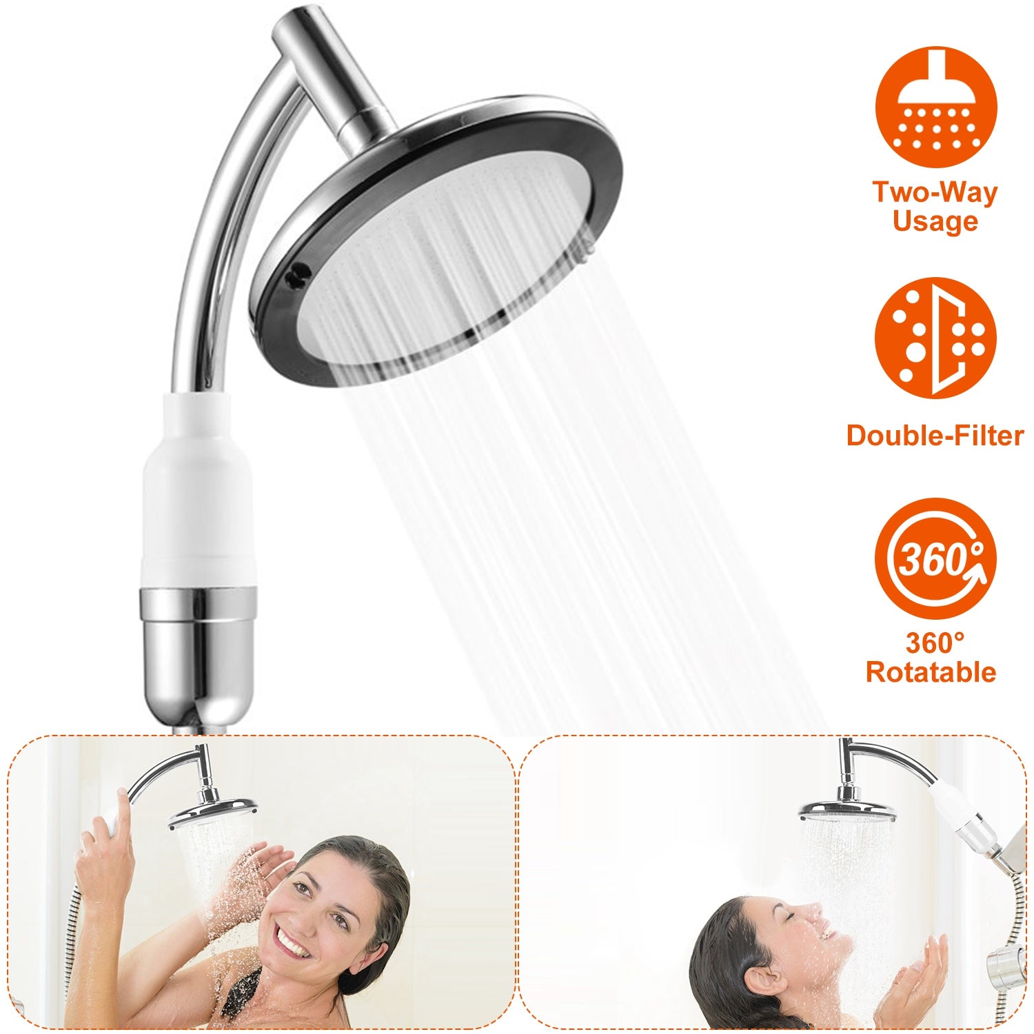 5.5In High Pressure Shower Head Stainless Steel Powerful Energy Bath Heads Water Saving 360° Rotating Round Showerhead