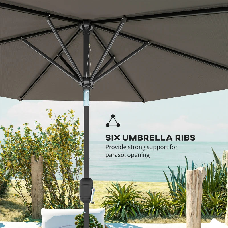 Patio Sun Umbrella, Outdoor Parasol with 6 Ribs, Dark Grey