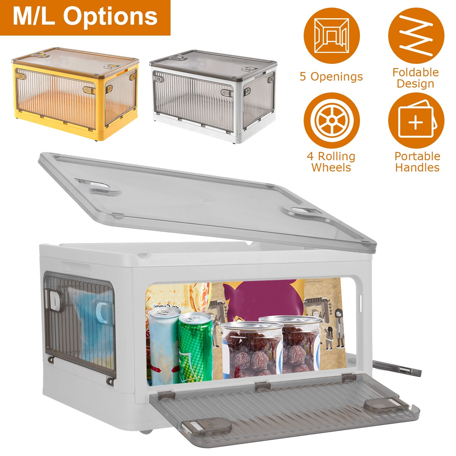 70QT/66L Foldable Storage Bins with Lid 4 Doors Collapsible Stackable Closet Organizer Containers with Lock 4Pcs Wheels