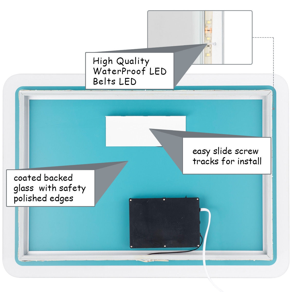 LED Wall-mounted Bathroom Rounded Arc Corner Mirror with TouchÂ