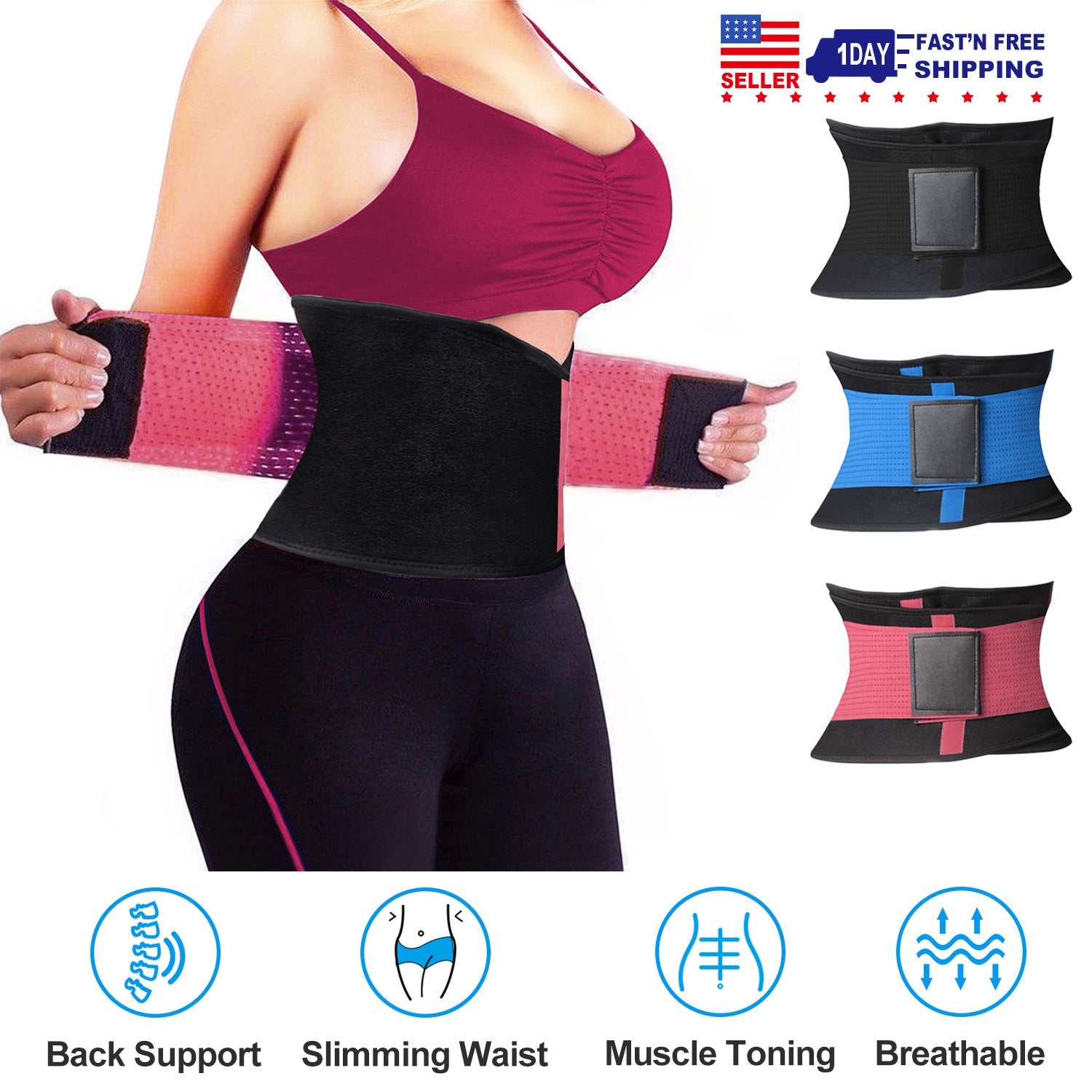 Unisex Back Support Belt Lumbar Lower Waist Brace Wrap Band Double Adjustable Pain Relief Sports Strip Trimmer for Back Pain, Herniated Disc, Sciatica