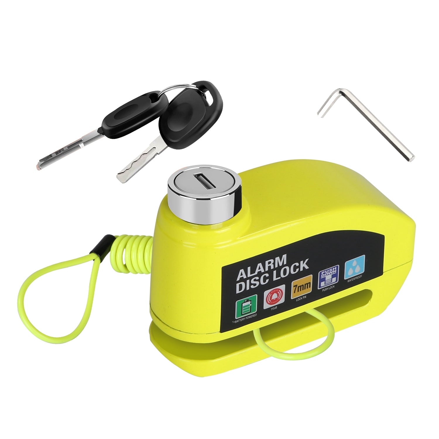 Motorcycle Disc Lock Alarm Anti-theft Brake Disc Lock Wheel Alarm Security Lock with 110dB Alarm 2 Keys 3.94FT Reminder Cable for Motorbike Bike Scoot