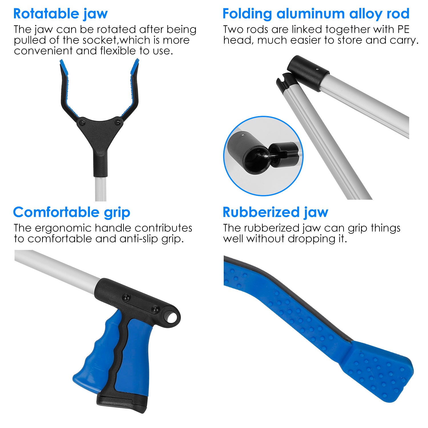 2 Pack 31.5” Folding Grabber Pick up Reaching Tool Hand Grip Heavy Duty Aid Trash Stick Litter Picker