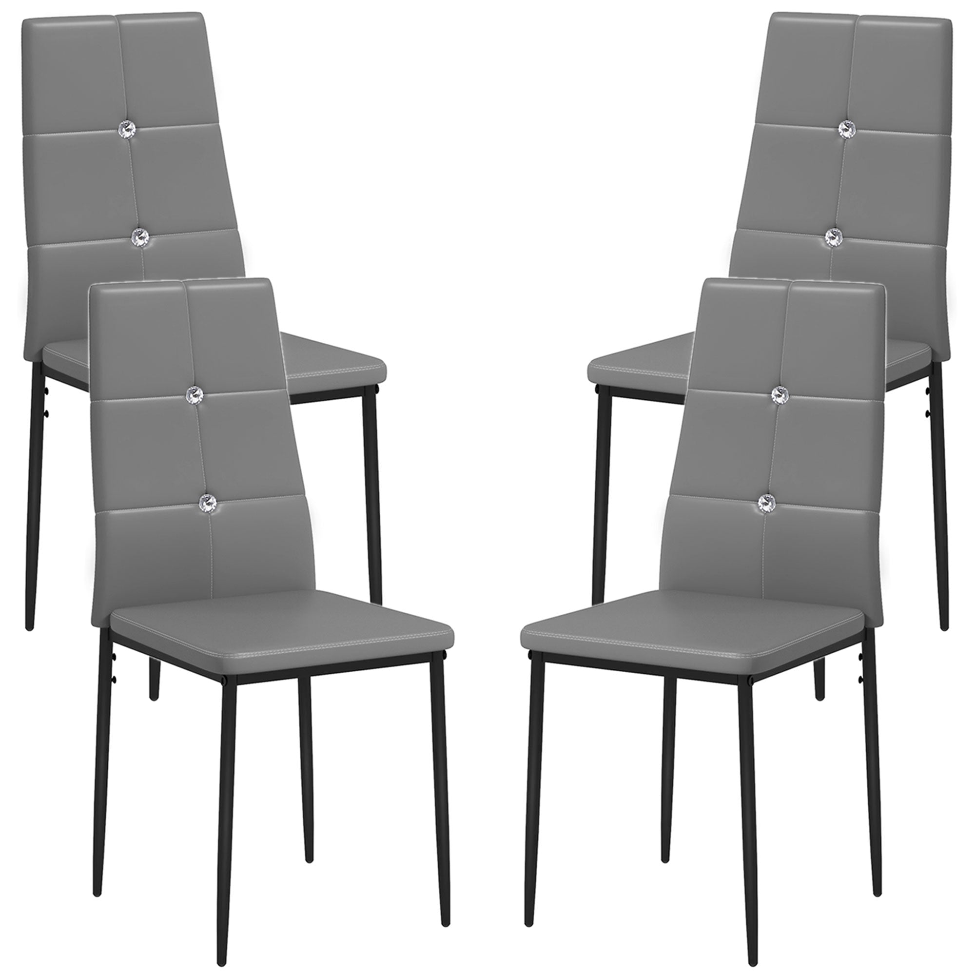HOMCOM Set of 4 Modern Style Dining Chairs, Button Tufted High Back Side Chairs with Upholstered Seat, Steel Legs, Grey