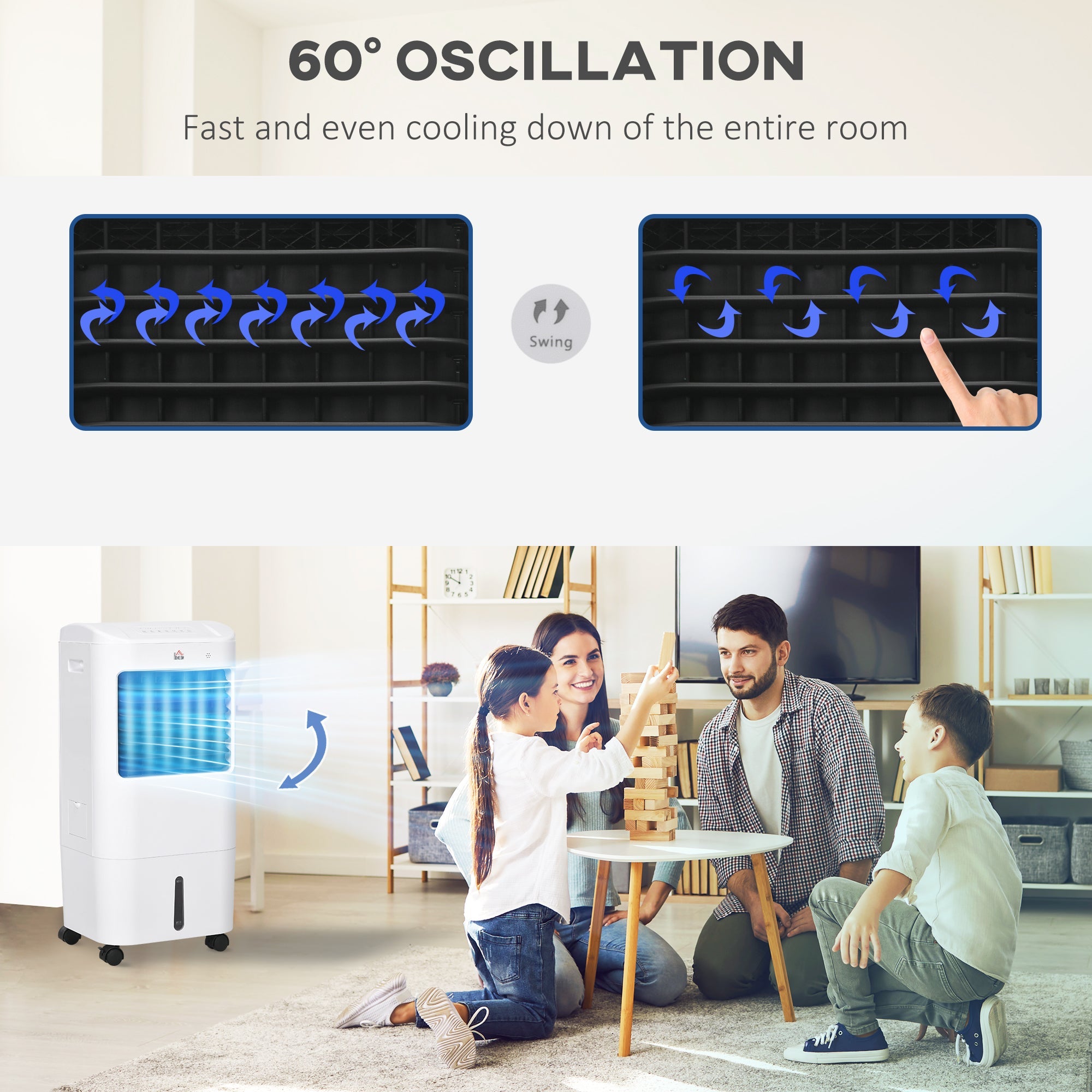 HOMCOM Cooling Fan for Bedroom with Ice Pack, Tower Fan with Remote Control, 3 Modes, 3 Speeds, 7.5H Timer, White