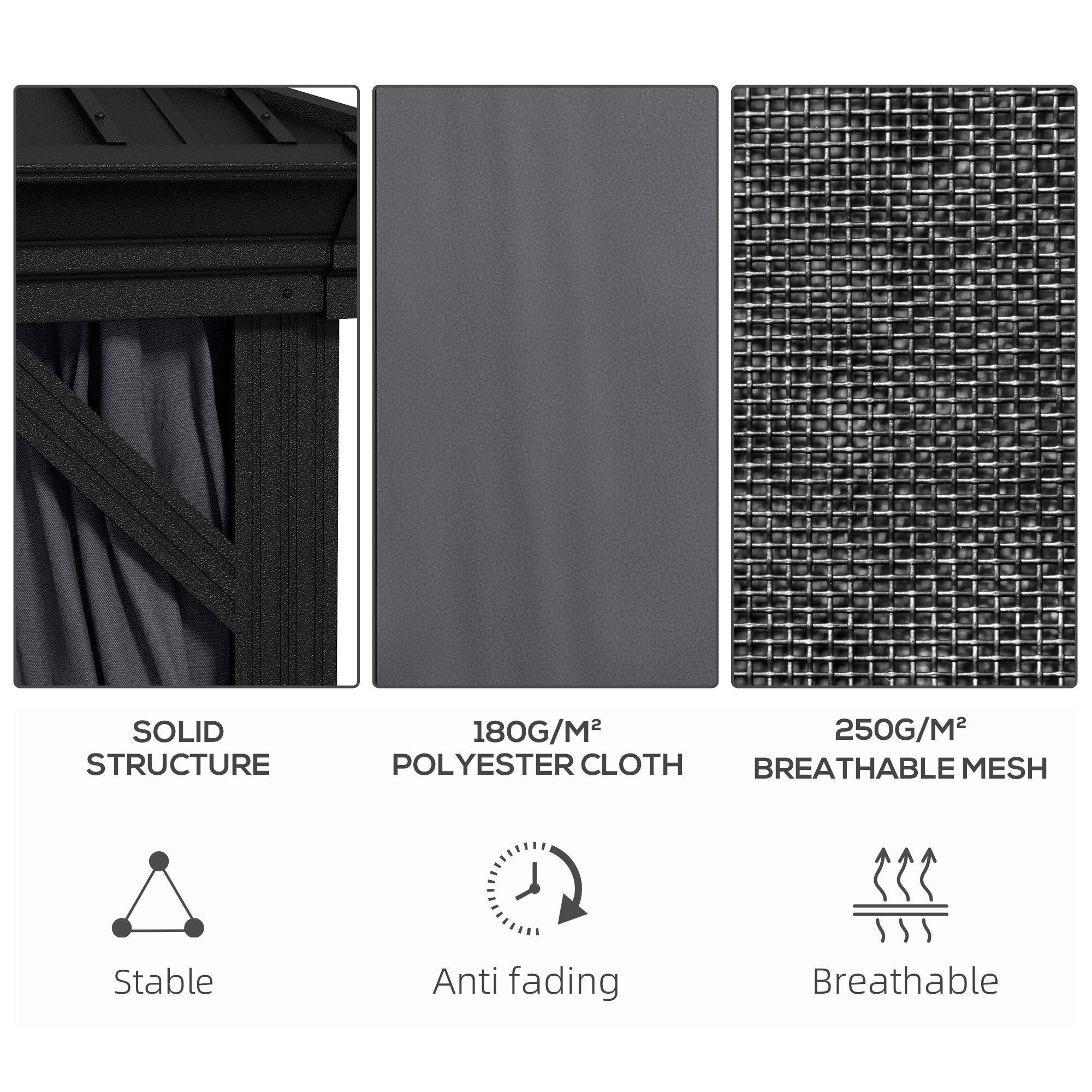 Outsunny 10' x 12' Outdoor Hardtop Gazebo with Galvanized Canopy & Netting Sidewalls for Lawn, Backyard, Dark Grey