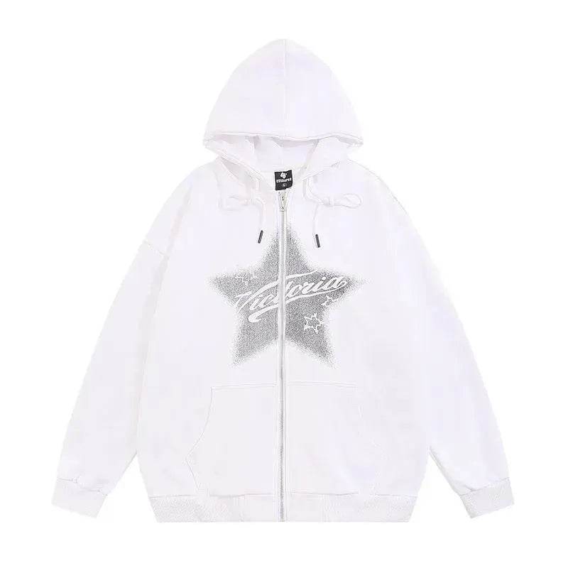 American street Star Printed Hoodie Cardigan unisex for fall winter