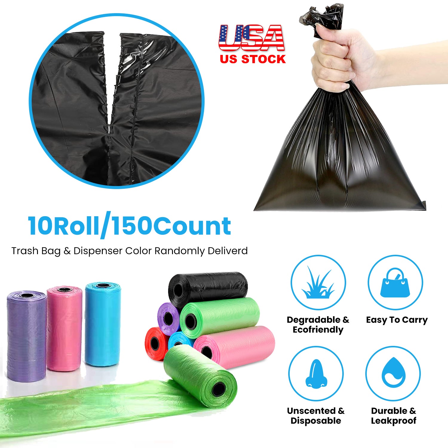 10 Rolls 150 Count Dog Waste Bags Disposable Dog Poop Bags with Dispenser Leakproof Ecofriendly Unscented