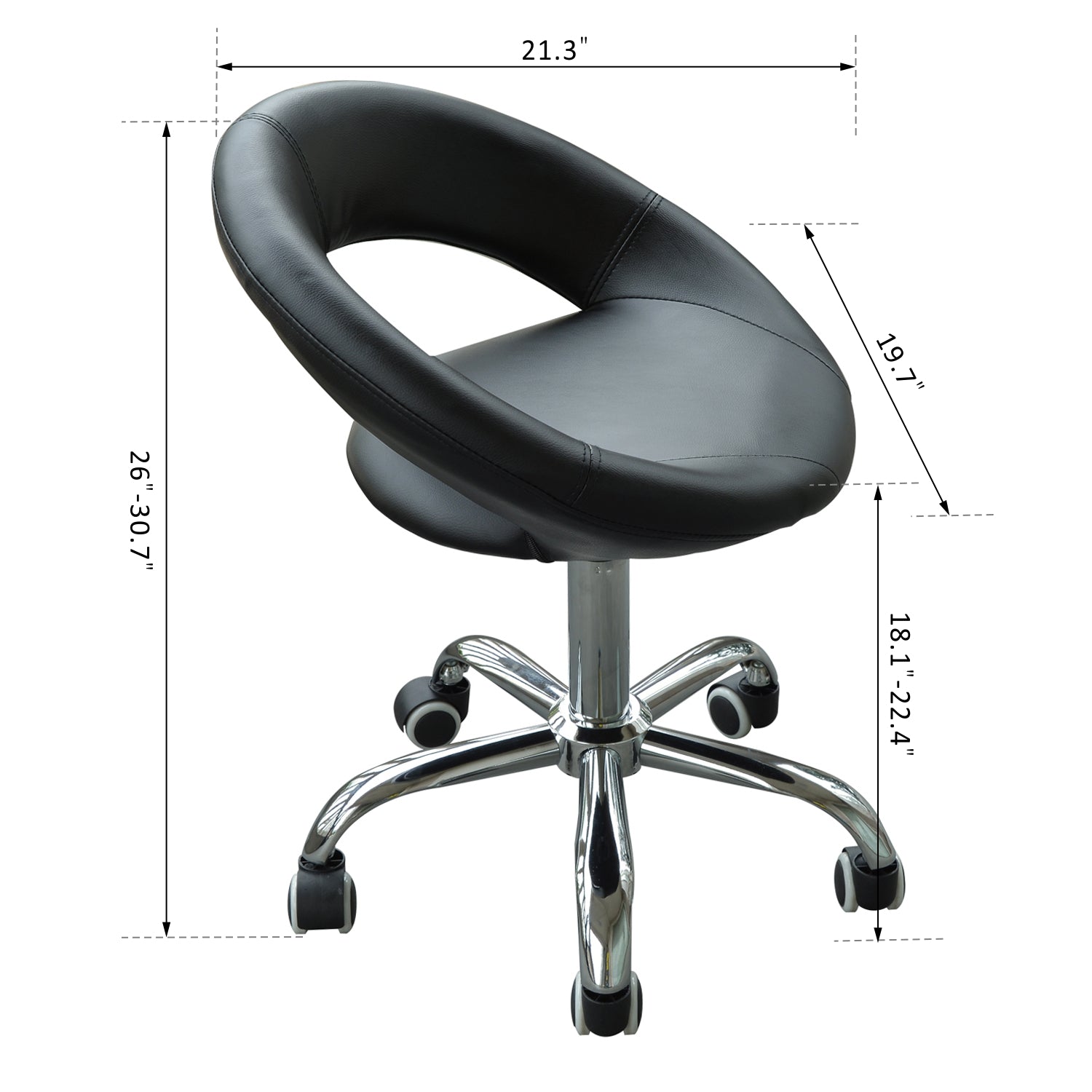 HOMCOM Sleek Swivel: Black and Chrome Hydraulic Moon Salon Stool, Rolling Chair for Massage, Spa, Tattoo, Pub, Bar