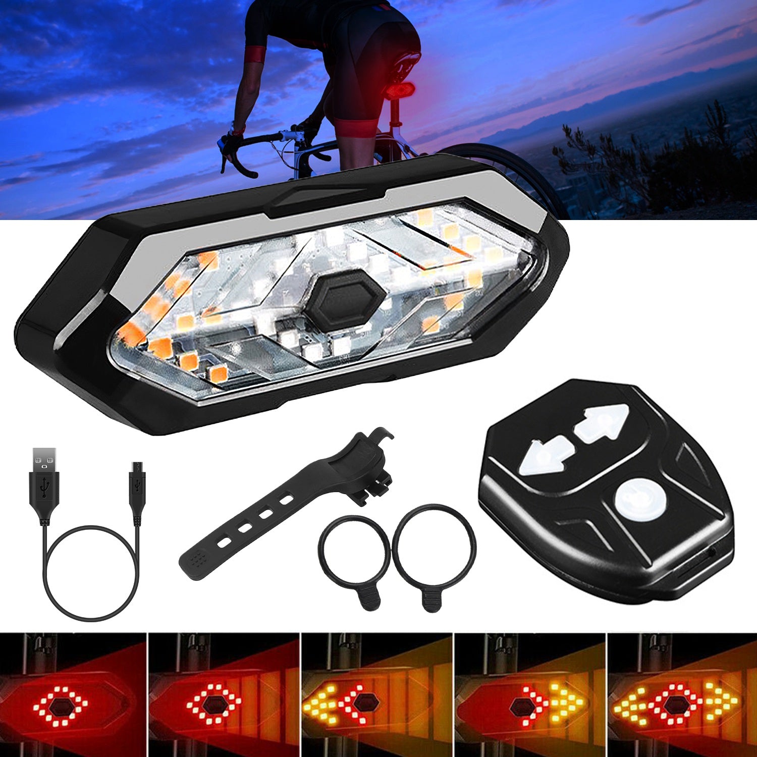 Smart Bike Tail Light USB Rechargeable LED Bicycle Rear Light Bike Safety Flashlight with 32 LEDs Turn Signal Light 120dB Horn