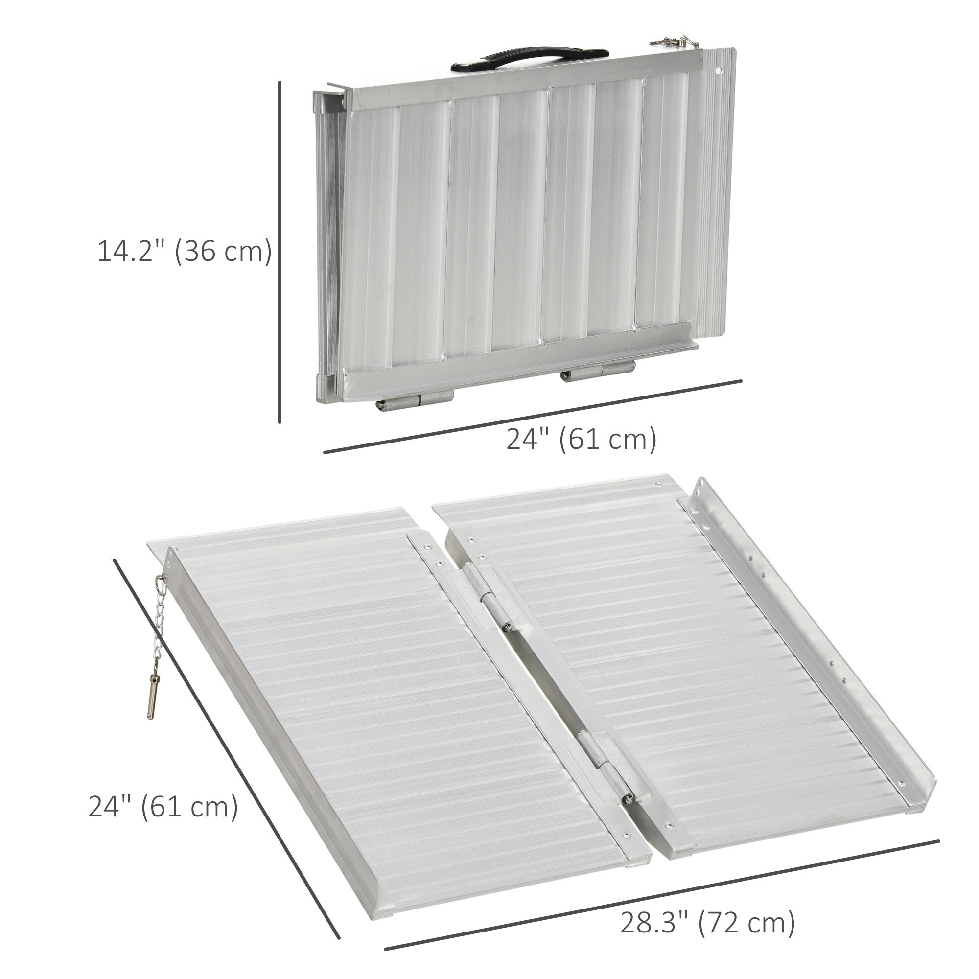 HOMCOM Textured Aluminum Folding Wheelchair Ramp, Portable Threshold Ramp 2', for Scooter Steps Home Stairs Doorways
