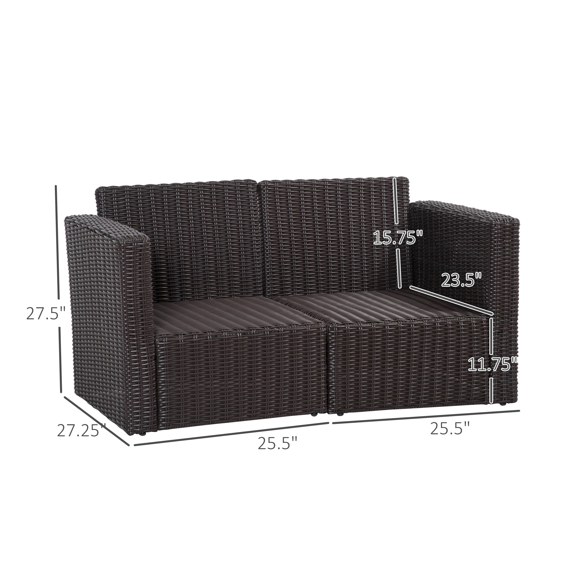 Outsunny 2 Pieces Patio Wicker Corner Sofa Set, Outdoor Freely Combination PE Rattan Furniture, with Curved Armrests & Padded Cushion