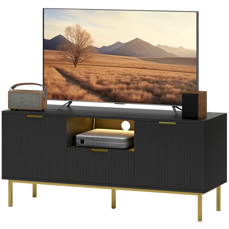 Modern TV Console for TVs up to 50 Inch, Entertainment Center with Smart RGB LED Lights and Soft Close Doors, Black