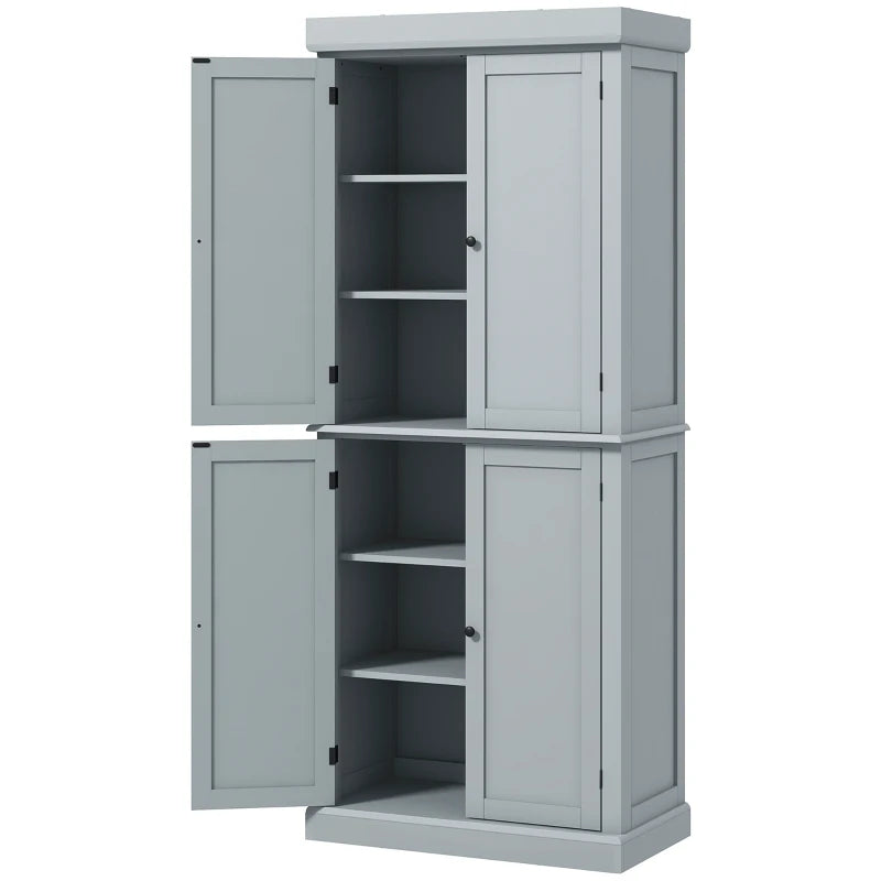 72.5" Freestanding Kitchen Pantry Cabinet with 4 Doors, Grey