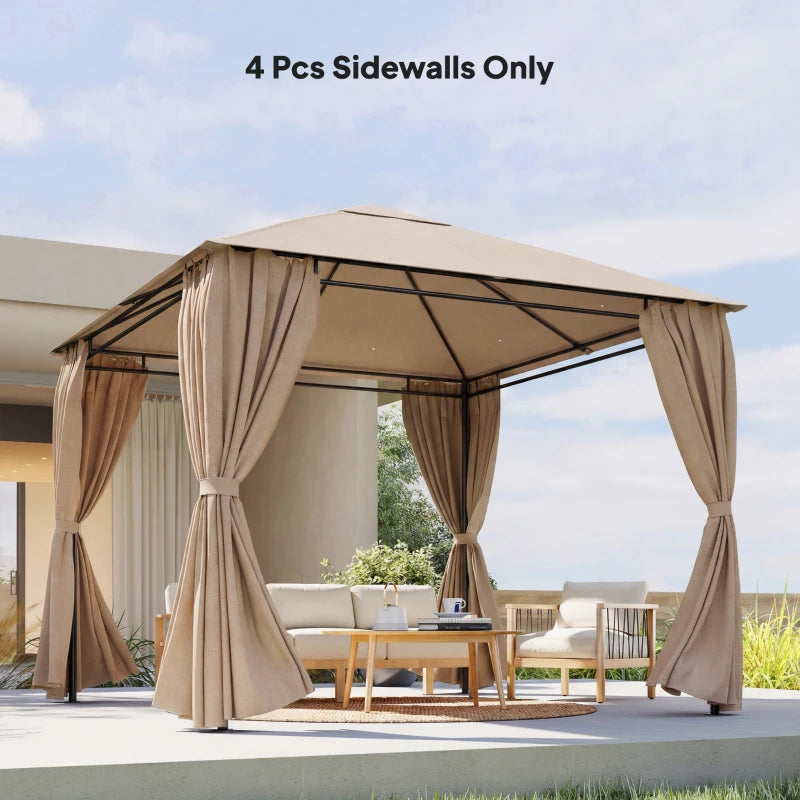 Gazebo Curtains, 10' x 10' Universal Replacement Privacy Curtain, 4-Panels Sidewall with Roll up Mesh Windows, Khaki
