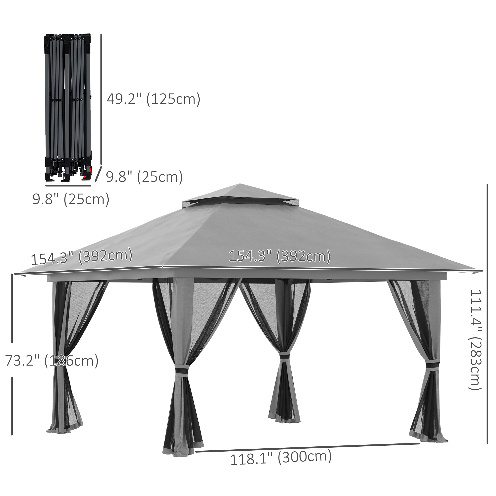 Outsunny 13 x 13ft Pop Up Gazebo, 2-Tier Roof Portable Canopy with Carry Bag for Garden & Patio, Grey