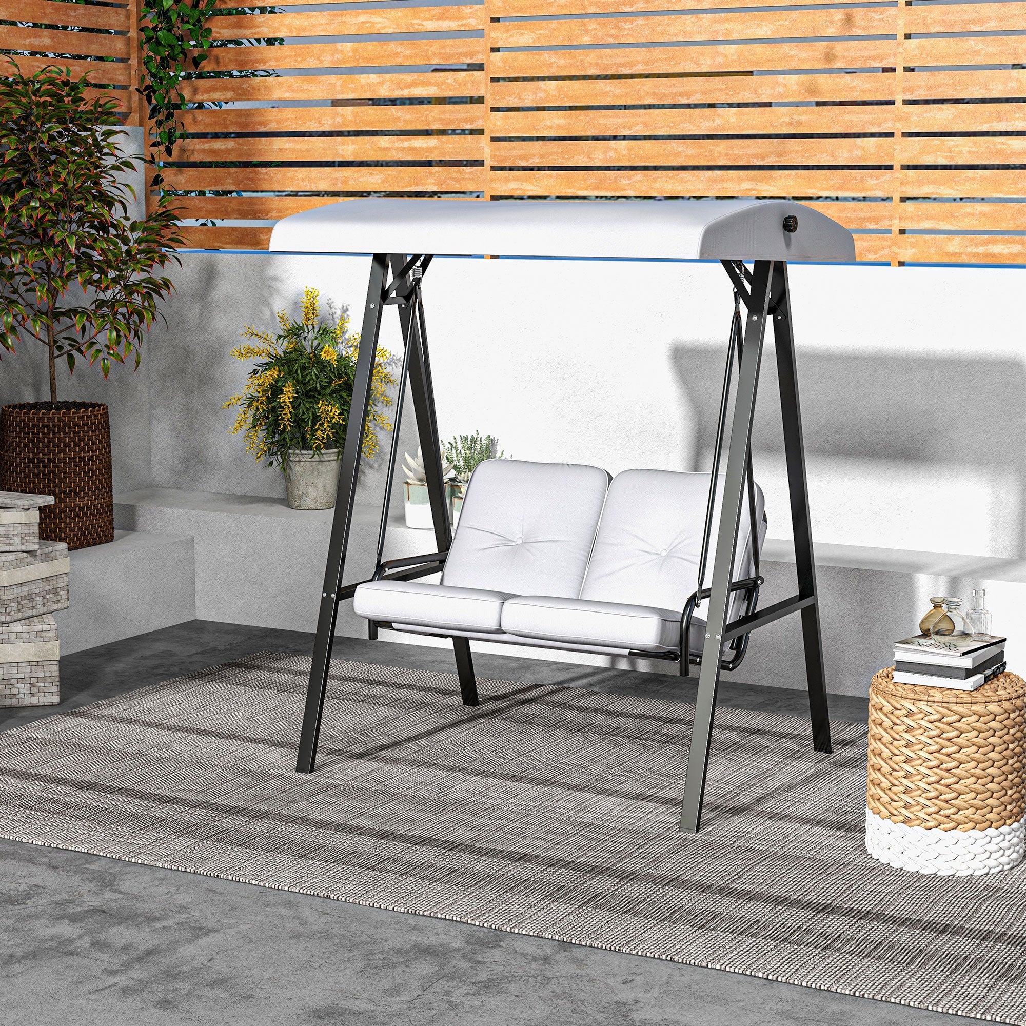 Outsunny 2-Seater Outdoor Porch Swing with Adjustable Canopy Patio Swing Chair for Garden Poolside Backyard in Grey