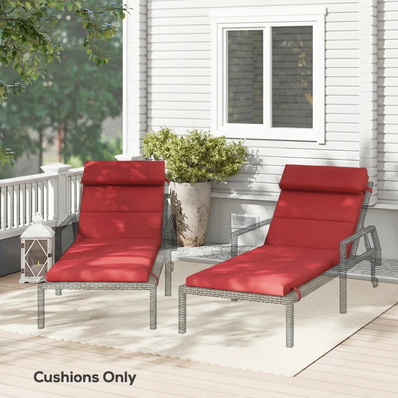 Patio Chaise Lounge Chair Cushions Replacement Sun Lounger Pads with Headrest and Ties, Set of 2, Wine Red
