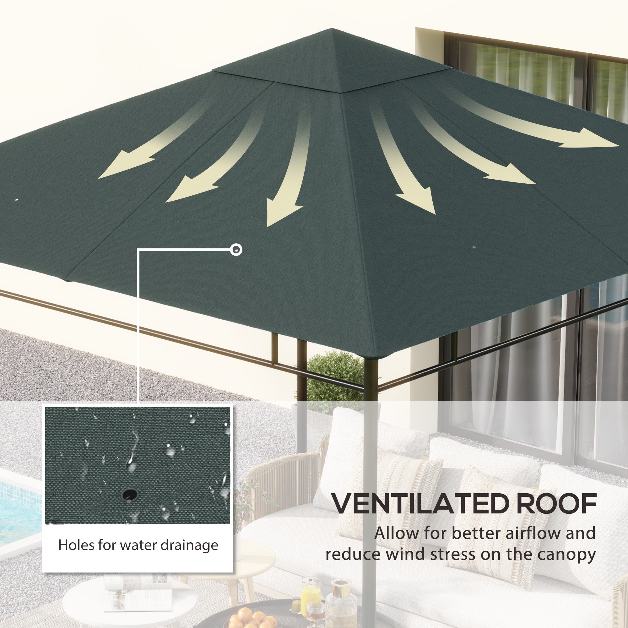 Outsunny 9.84x9.84' Square Gazebo Canopy Replacement, UV Protection Sun Shade Cover, Grey