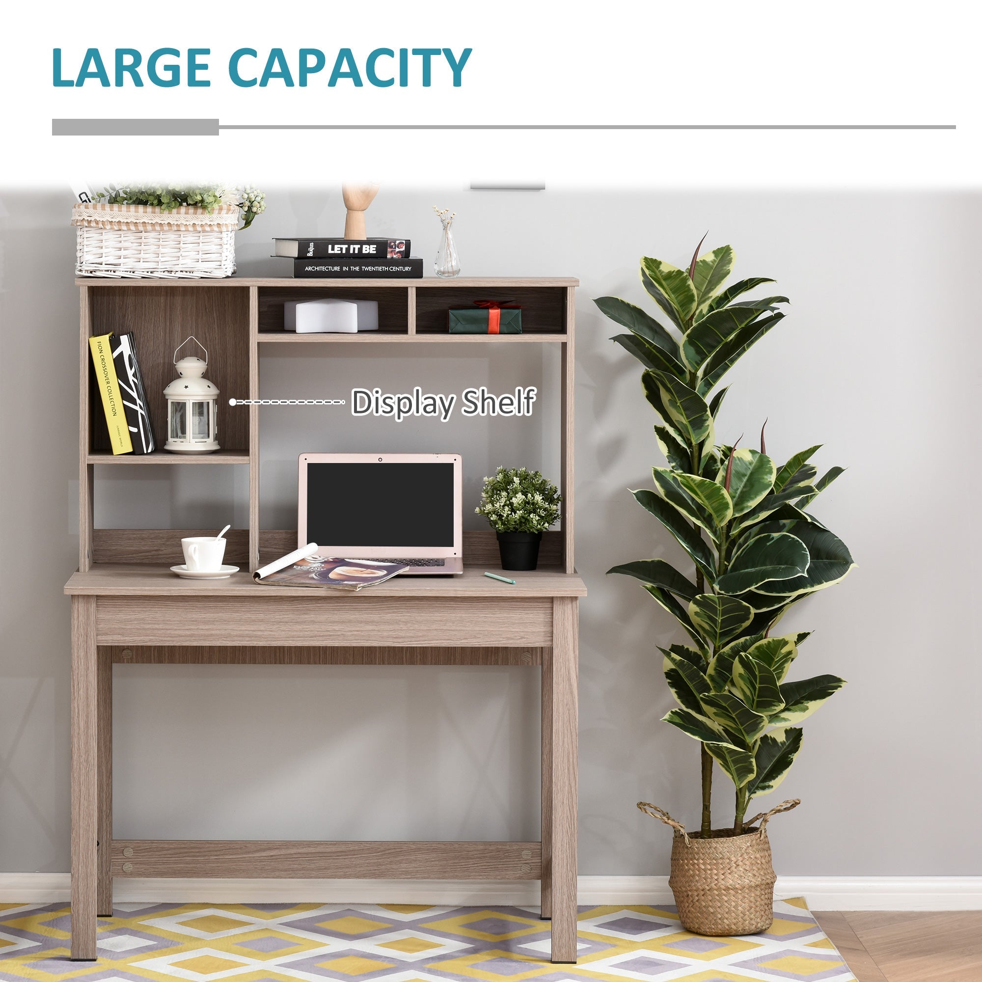 HOMCOM Study Desk: Bookshelves Storage, Writing Work, Bedroom Home Office Workstation, Brown