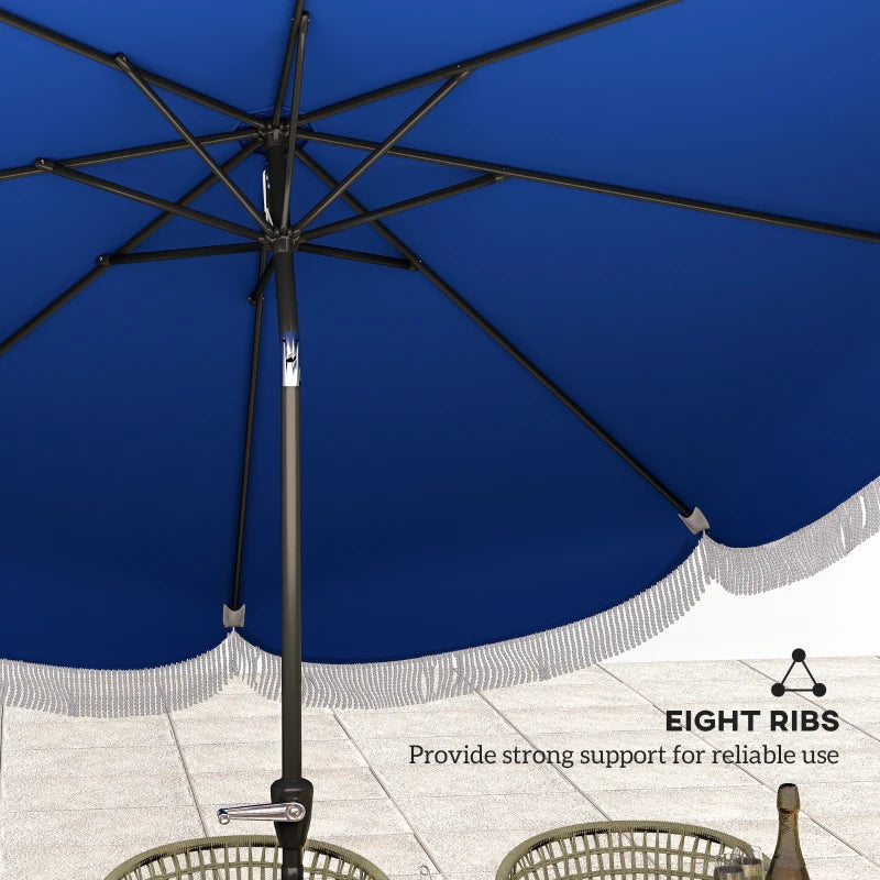 9FT Patio Umbrella Parasol, UPF 30+ Outdoor Market Umbrella with Crank, 8 Ribs, Push Button Tilt, Blue