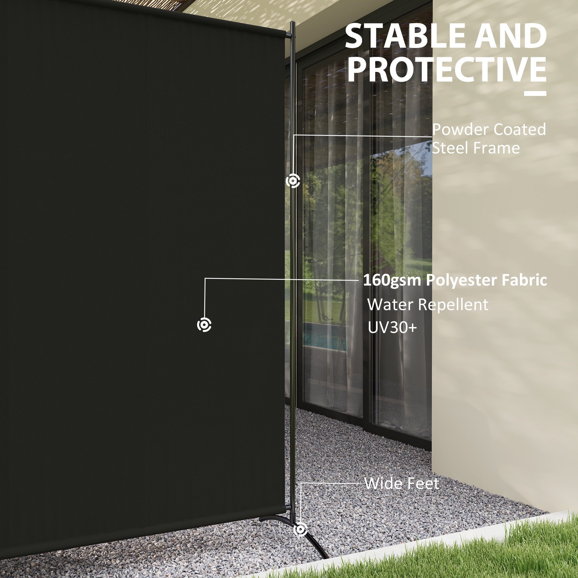 Outsunny Single Panel Room Divider, UV30+ Privacy Screen, Indoor Outdoor Privacy Panel with Stable Base, Black