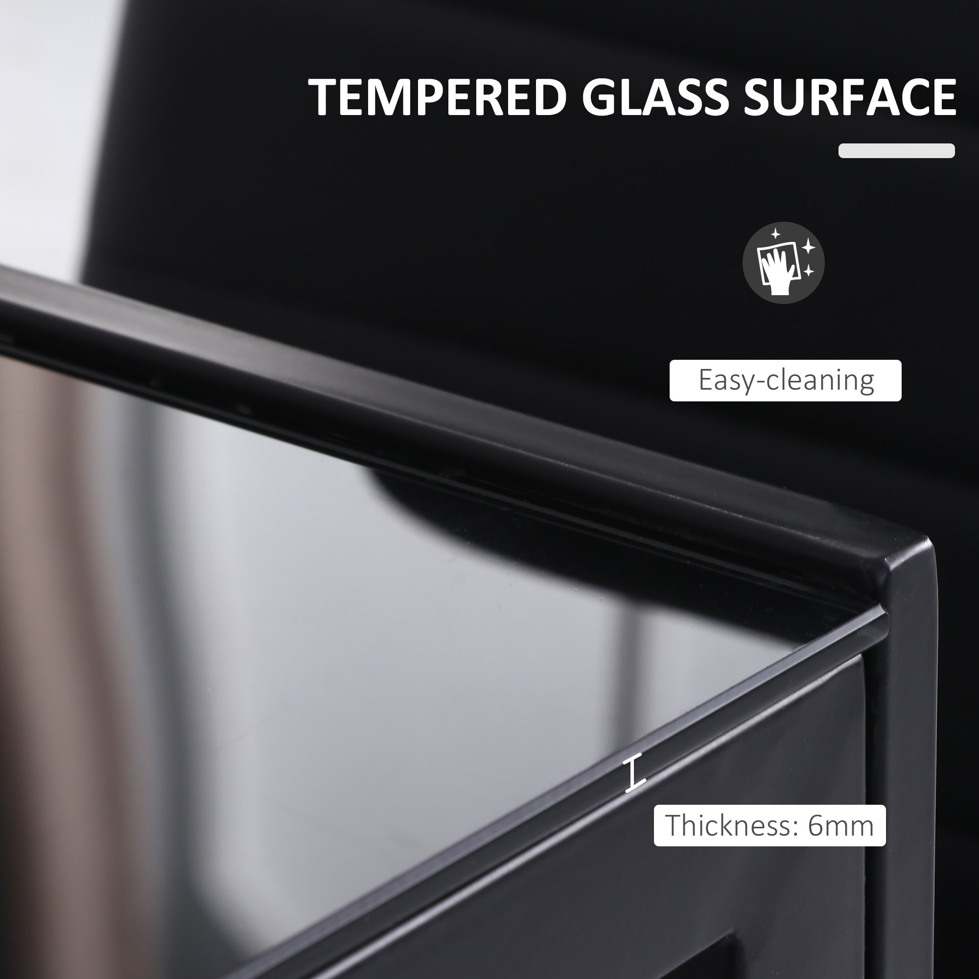 HOMCOM Modern Dining Table for 4 Tempered Glass Top Metal Legs Kitchen Room Furniture Black