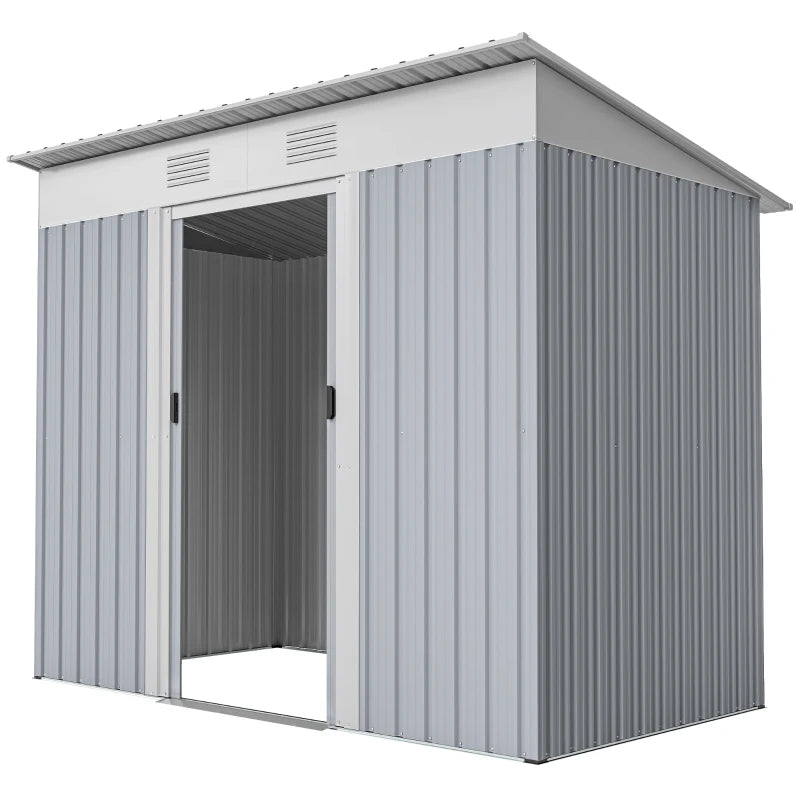 7' x 4' Outdoor Storage Shed, Metal Garden Shed with Lockable Sliding Doors and Vents, Grey