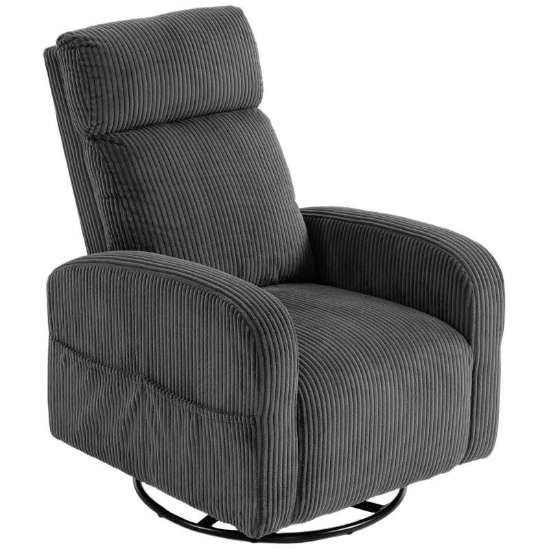 360° Swivel Accent Chair, Modern Armchair with Thick Cushion & Corduroy Upholstery – Dark Grey