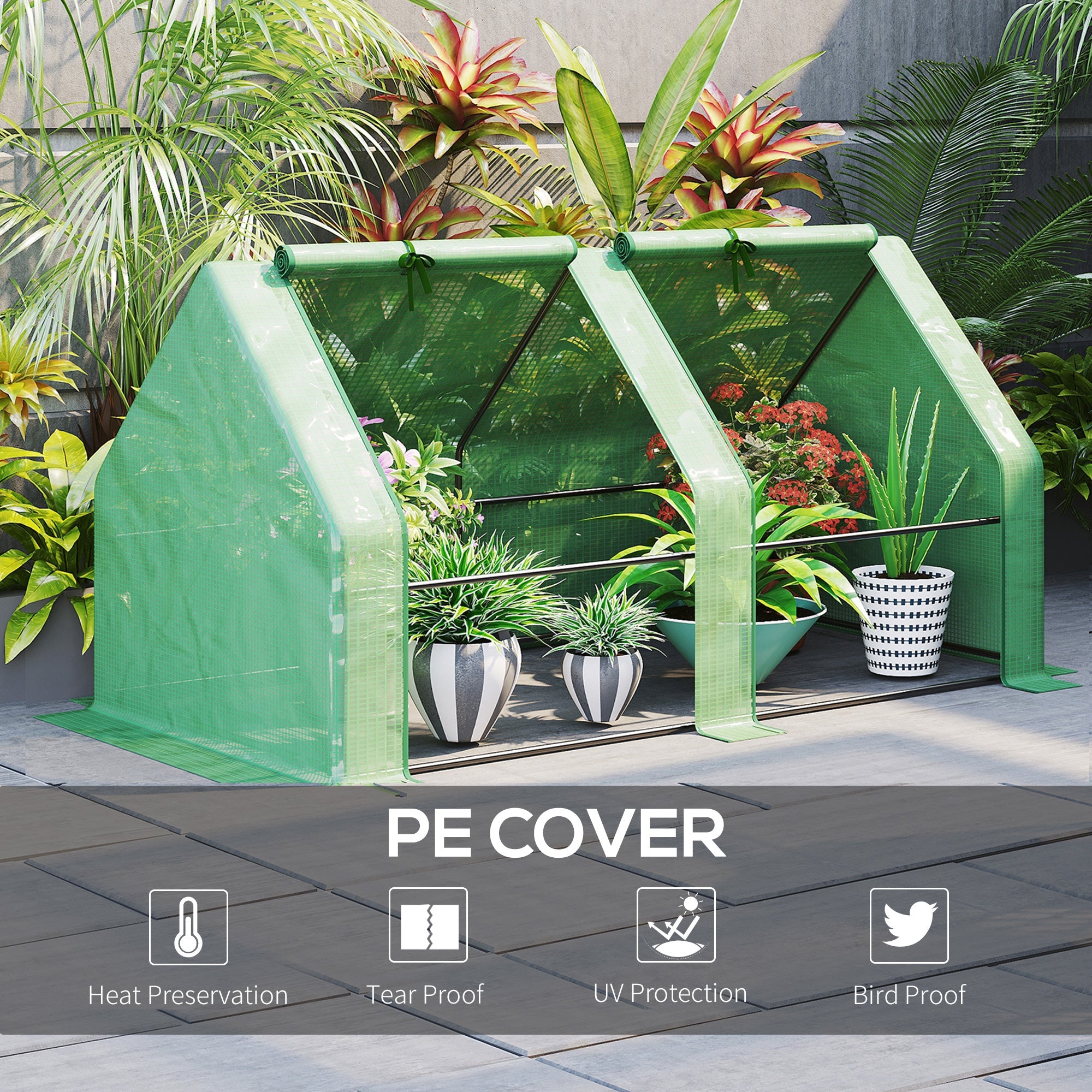 Outsunny Portable Tunnel Grow Pod: 6' x 3' x 3' with Zipper Doors UV PE Cover Outdoor Garden, Green
