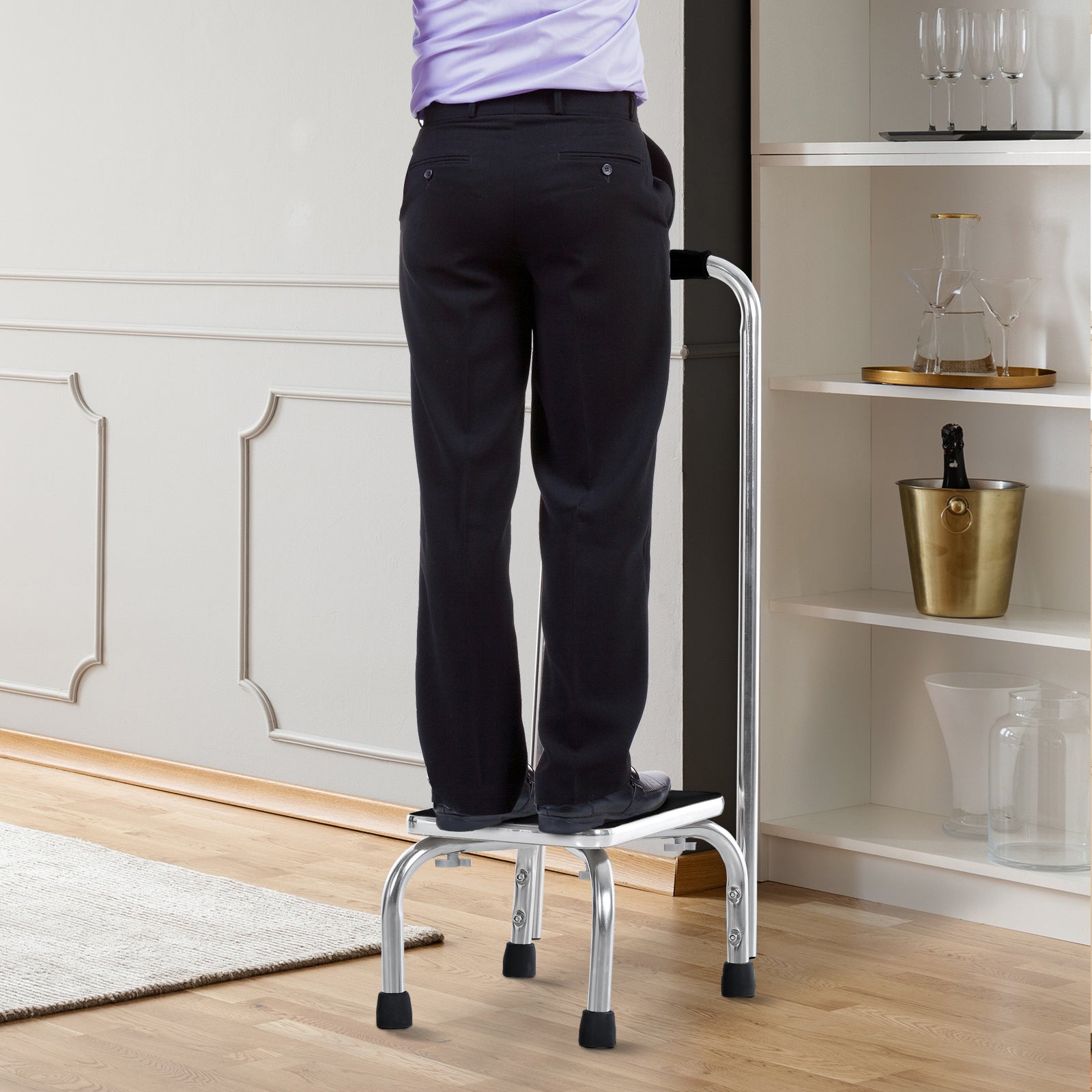 HOMCOM Metal Step Stool with Handle 1-Step Ladder Wide Anti-Slip for Outdoor Indoor