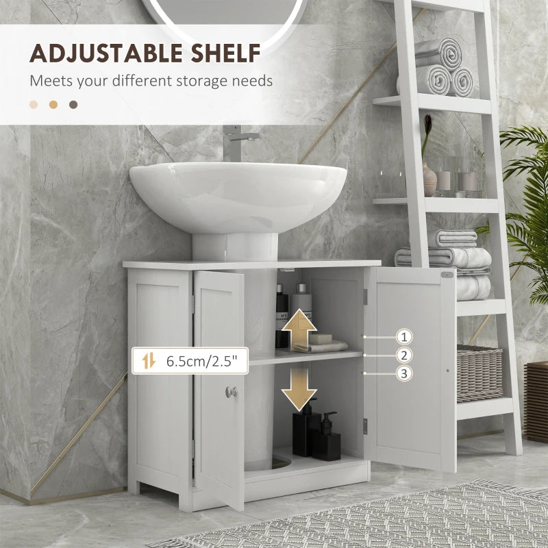 Bathroom Vanity, 24" Pedestal Sink Bathroom Vanity Furniture with 2 Doors and Shelf, White