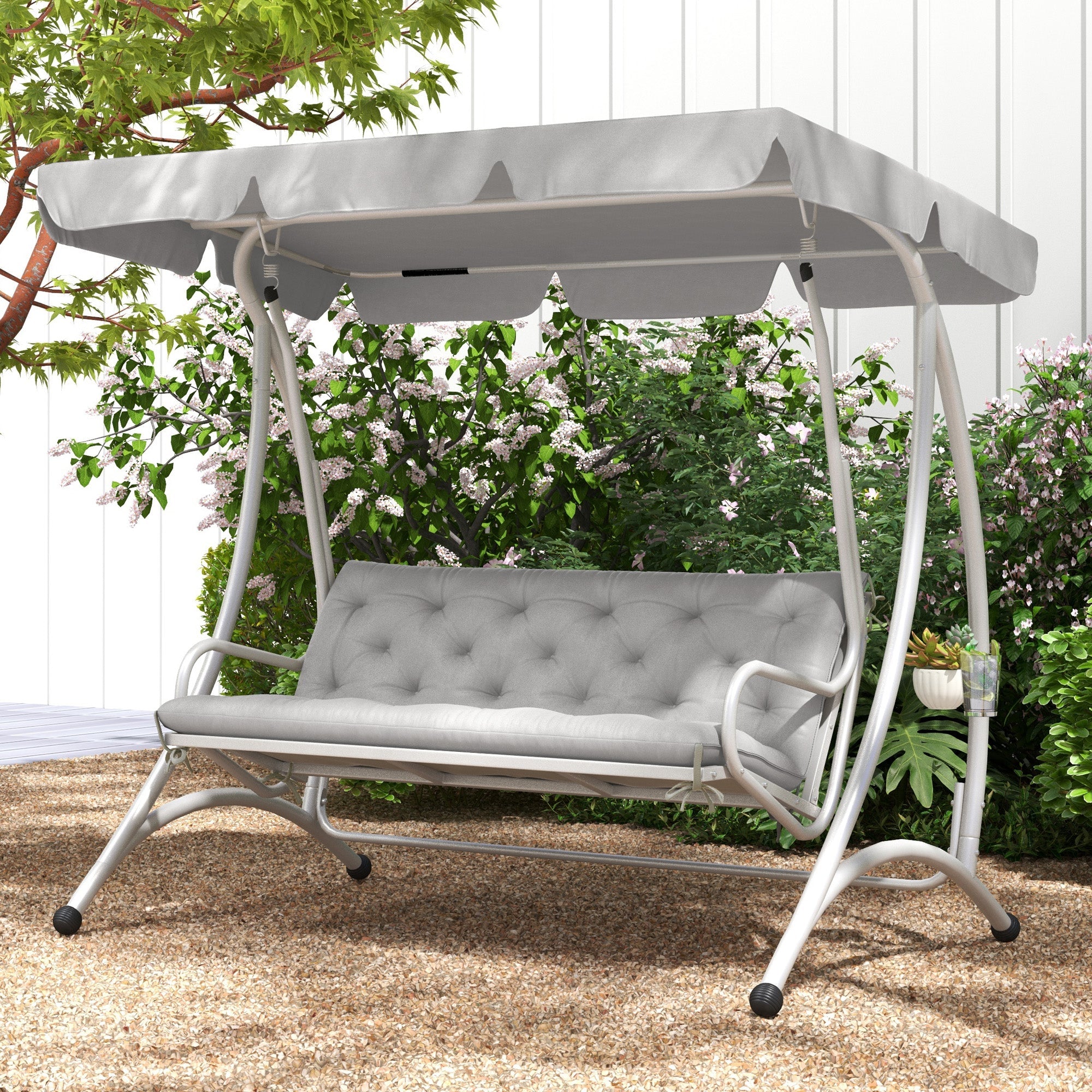 Outsunny 3-Seater Outdoor Bench Swing Chair Replacement Cushions for Patio Garden, Light Grey