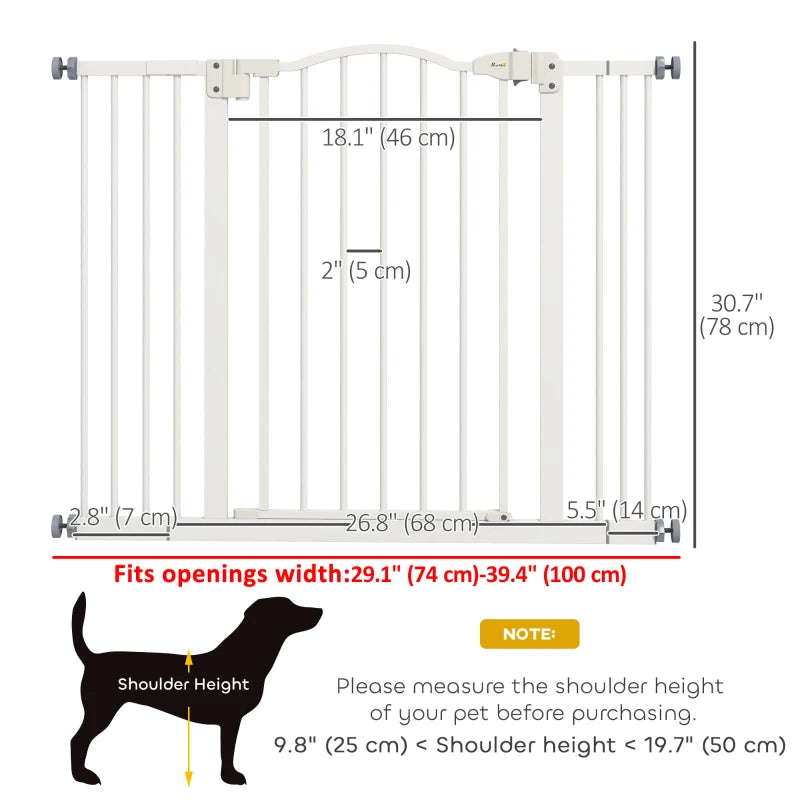 Extra Tall Dog Gate with Door, Pressure Fit, Auto Close, Double Locking for Doorways Hallways Stairs, 29"-39", White