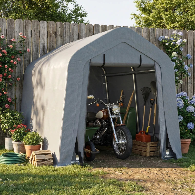 8' x 6' Carport with Sidewalls and Roll-up Door, Outdoor Storage Shelter for Motorcycle and Car, Dark Grey