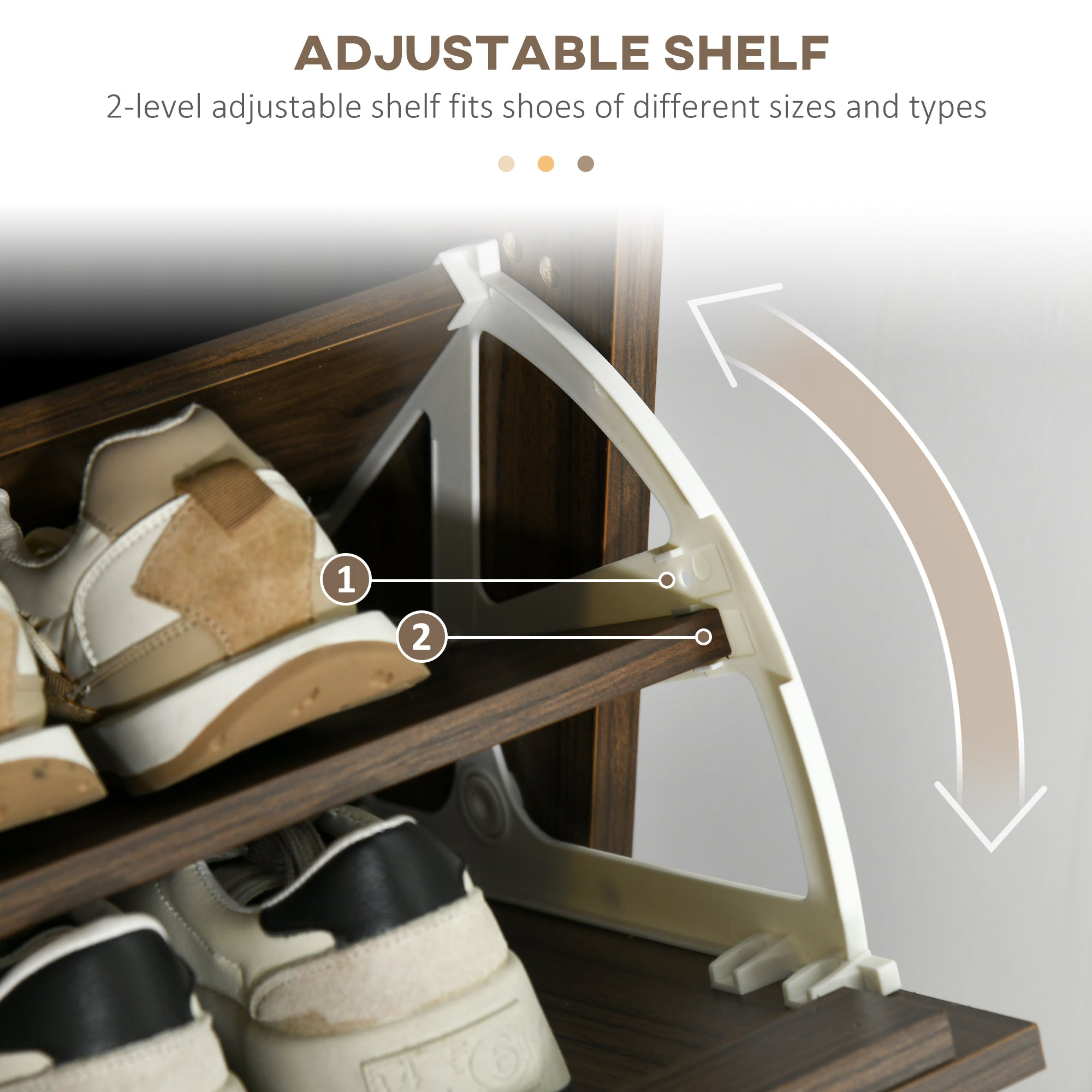 HOMCOM Shoe Organizer Cabinet: 18 Pairs, Walnut, 3 Flip Drawers, Adjustable Shelves, Space Saving