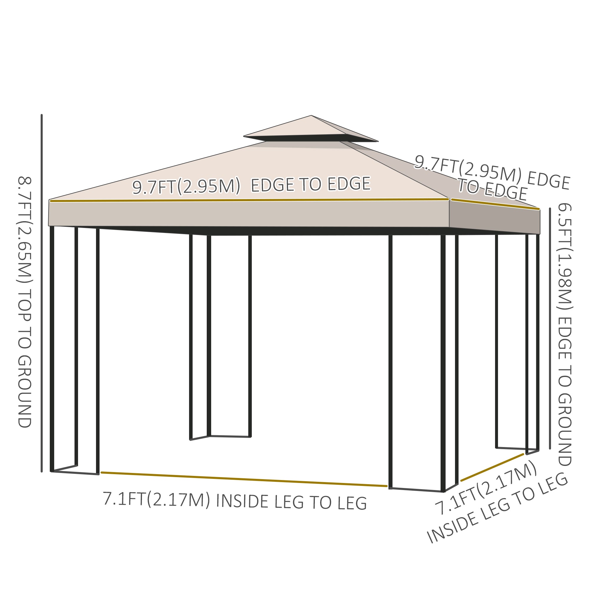 Outsunny 10'x10' Soft-top Patio Gazebo Canopy Shelter Backyard Tent with Double-tier Roof, Pavilion Sidewalls, Cream White